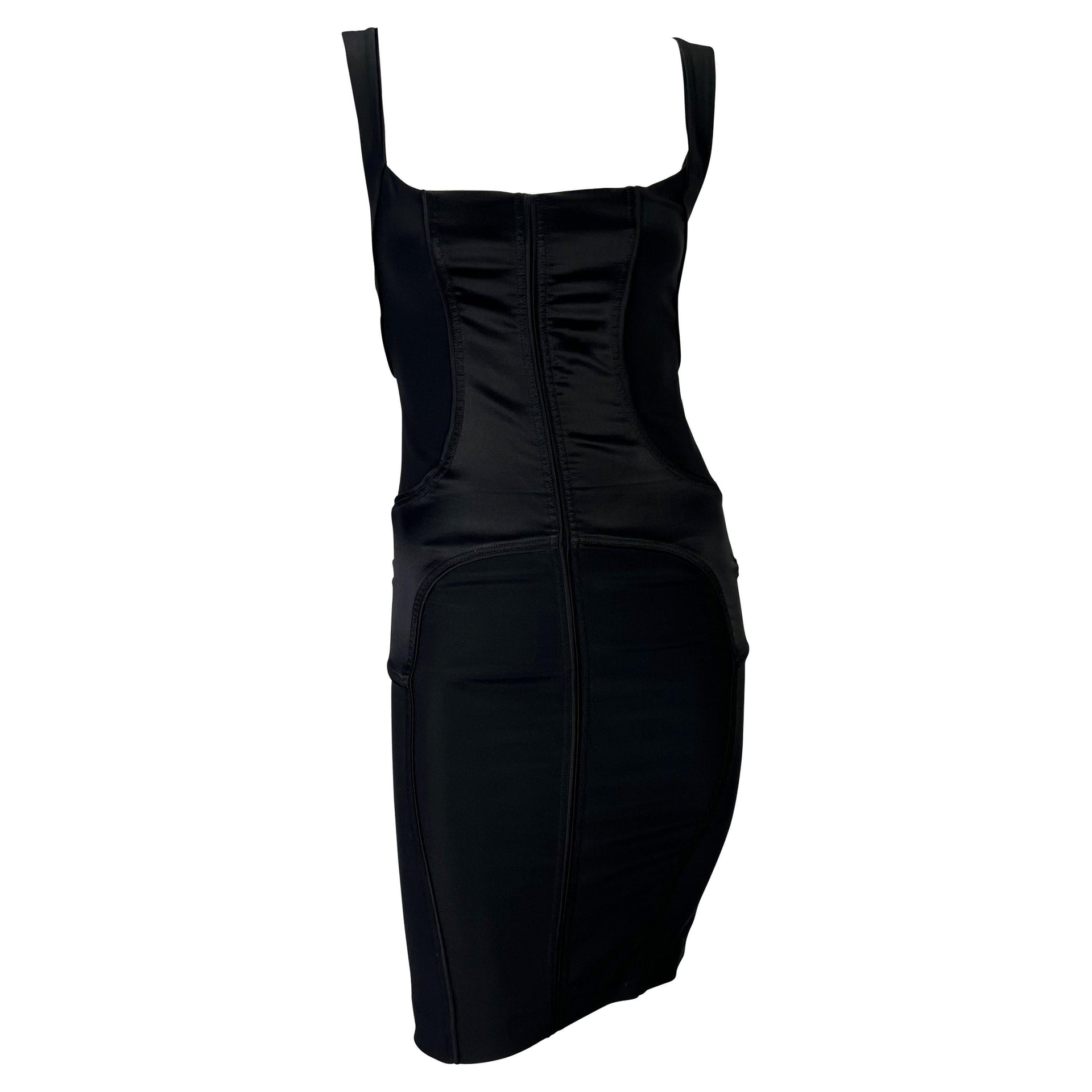 F/W 2003 Gucci by Tom Ford Black Satin Panel Stretch Bodycon Dress