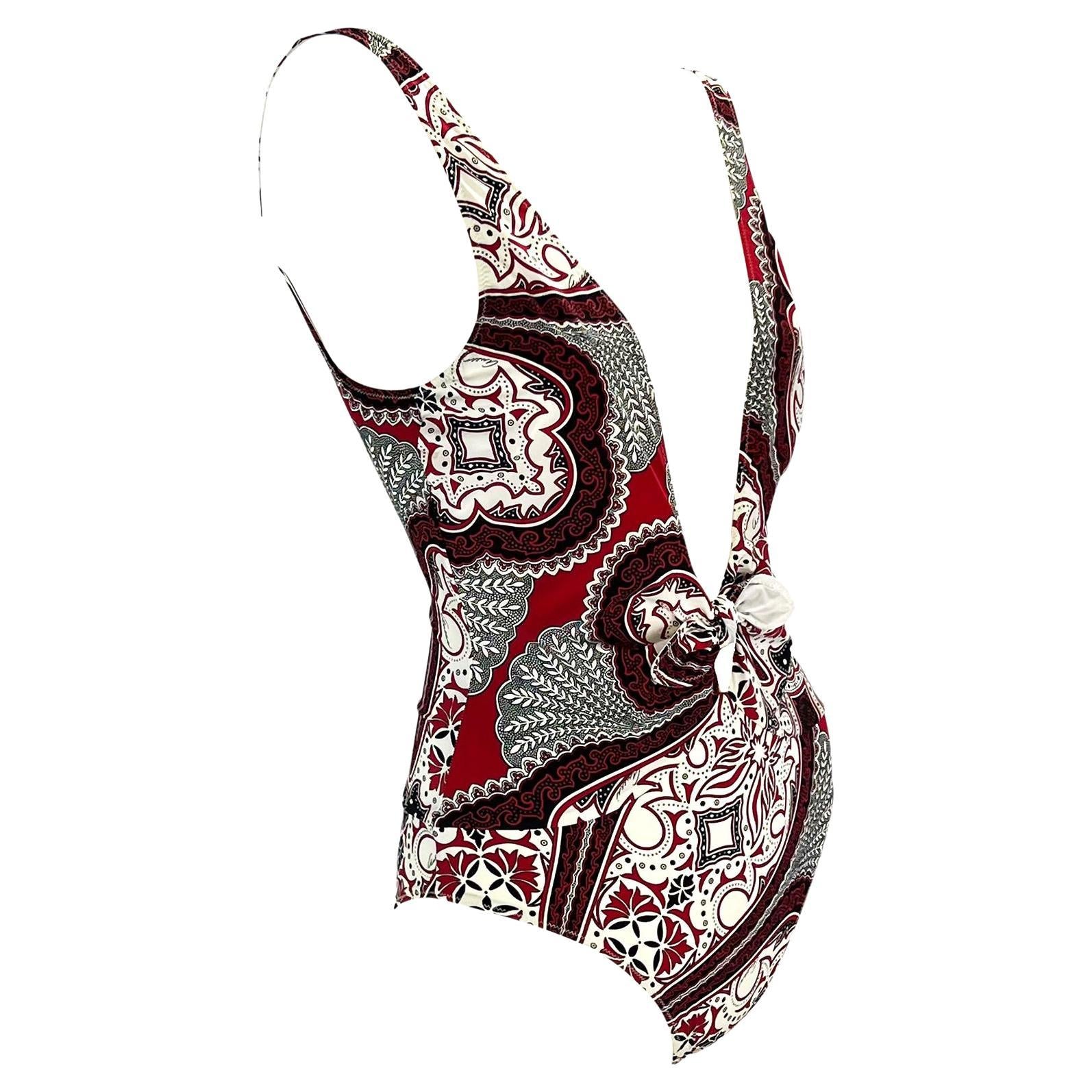 Cruise 2004 Gucci by Tom Ford Red Bandana Print One Piece Swimsuit