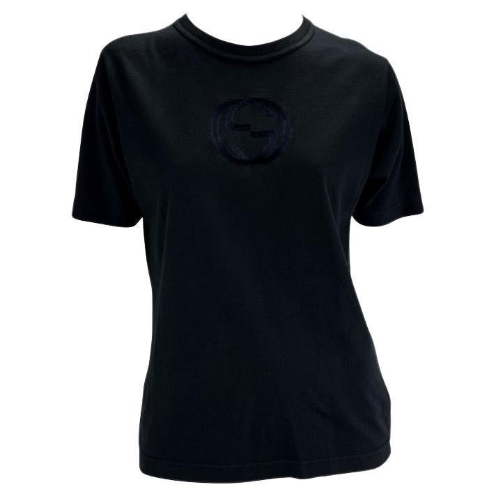 S/S 1997 Gucci by Tom Ford Black 'GG' Logo Embroidered Cotton T-Shirt