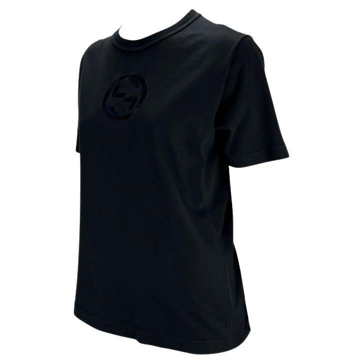 S/S 1997 Gucci by Tom Ford Black 'GG' Logo Embroidered Cotton T-Shirt