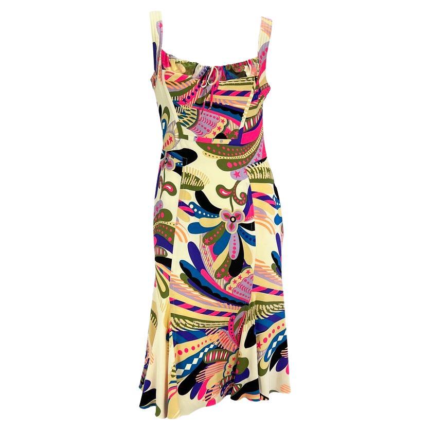 F/W 2002 Gianni Versace by Donatella Runway Psychedelic Print Sleeveless Dress