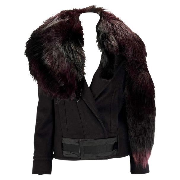 F/W 2004 Gucci by Tom Ford Runway Purple Fox Fur Collar Wool Jacket