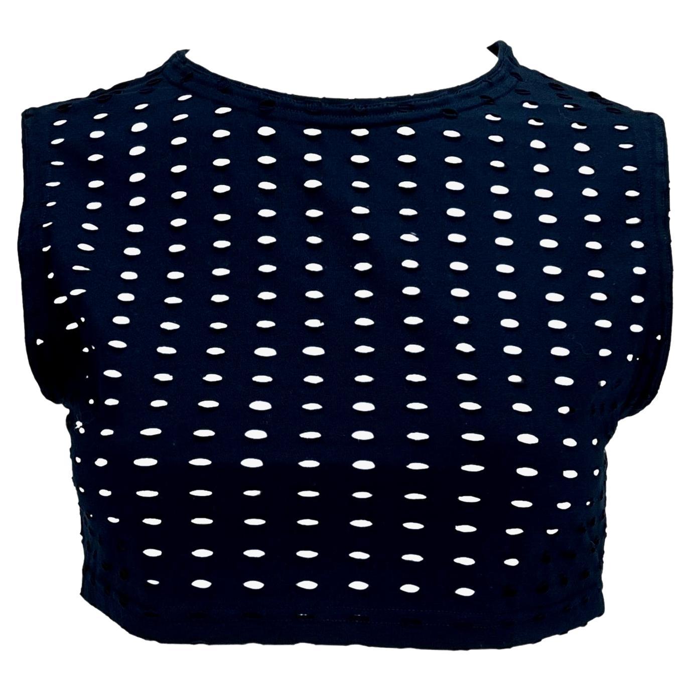 S/S 1994 Gianni Versace Couture Navy Eyelet Crop Top Punk Sheer