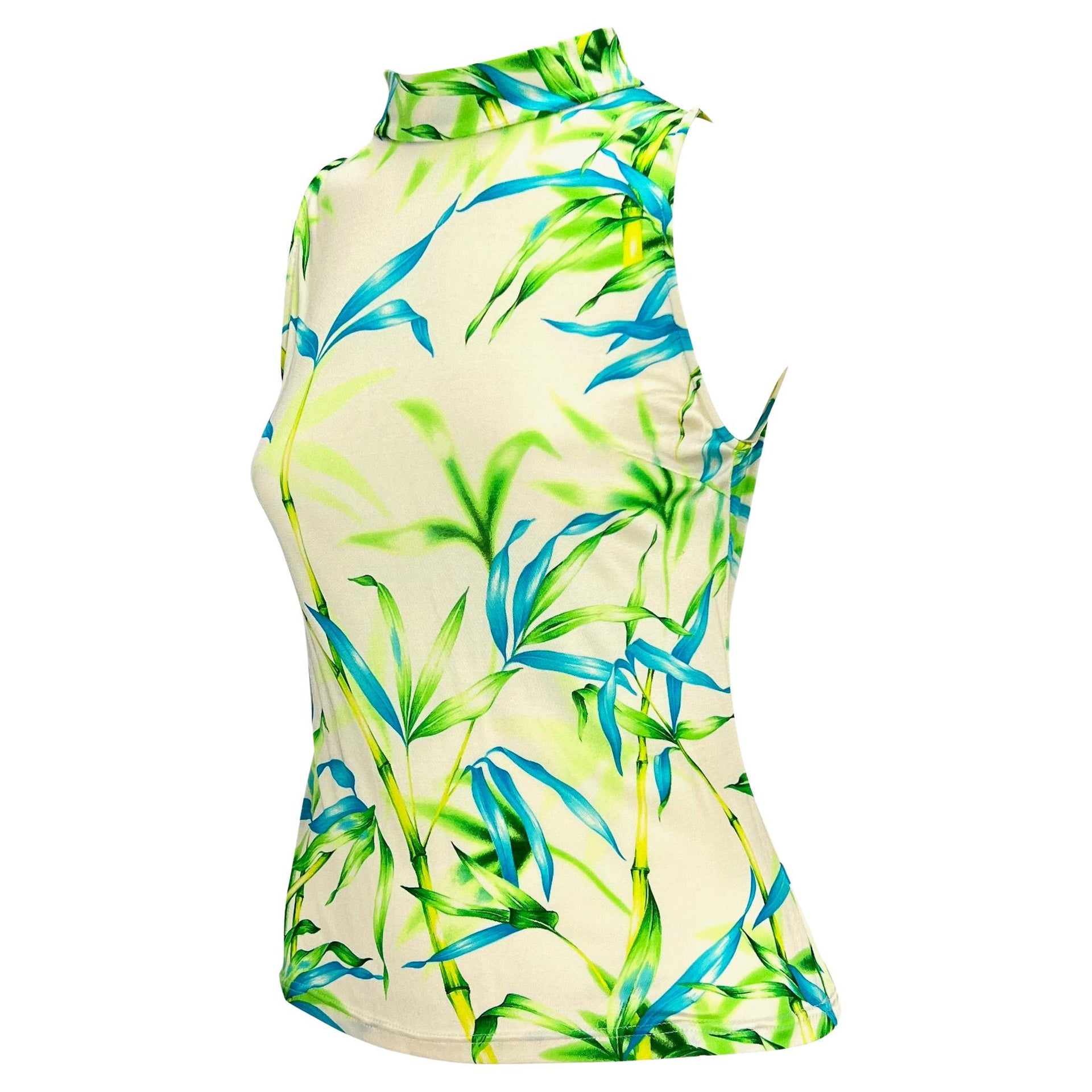 S/S 2000 Gianni Versace by Donatella White Bamboo Print Sleeveless Mock Neck Shirt