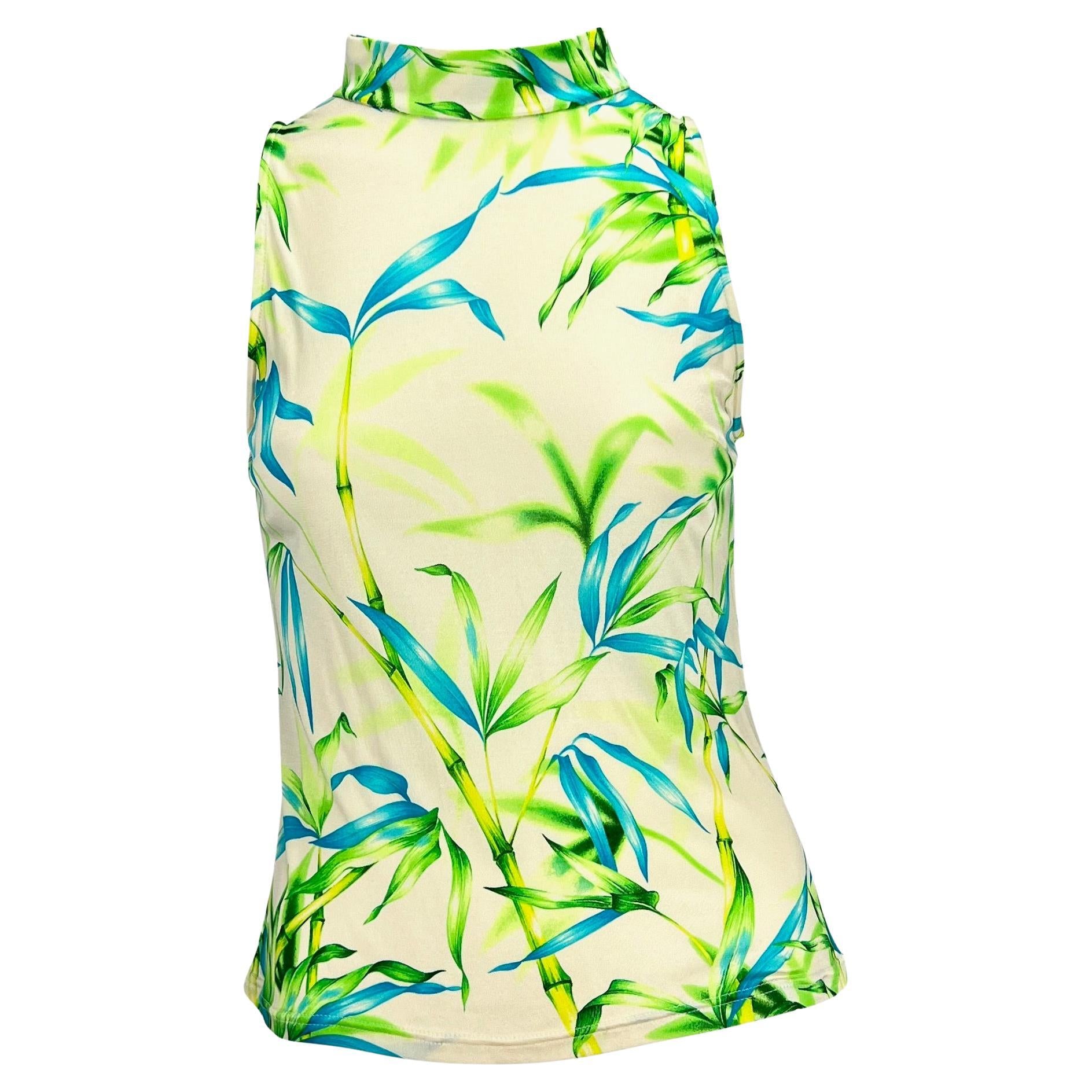 S/S 2000 Gianni Versace by Donatella White Bamboo Print Sleeveless Mock Neck Shirt