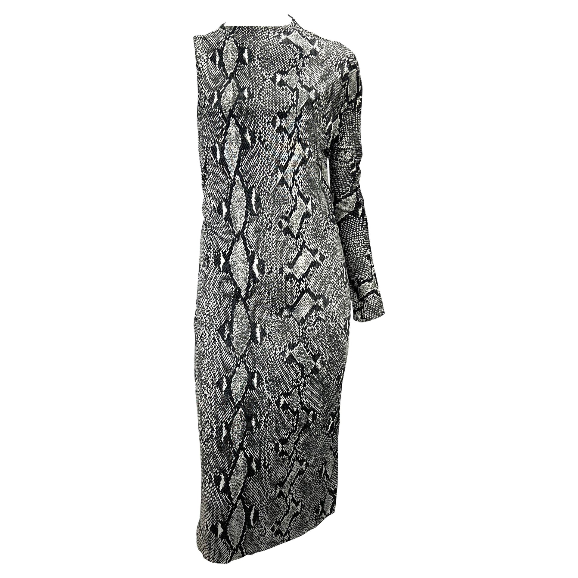 S/S 2000 Gucci by Tom Ford Grey Snake Print Asymmetric One Sleeve Dress