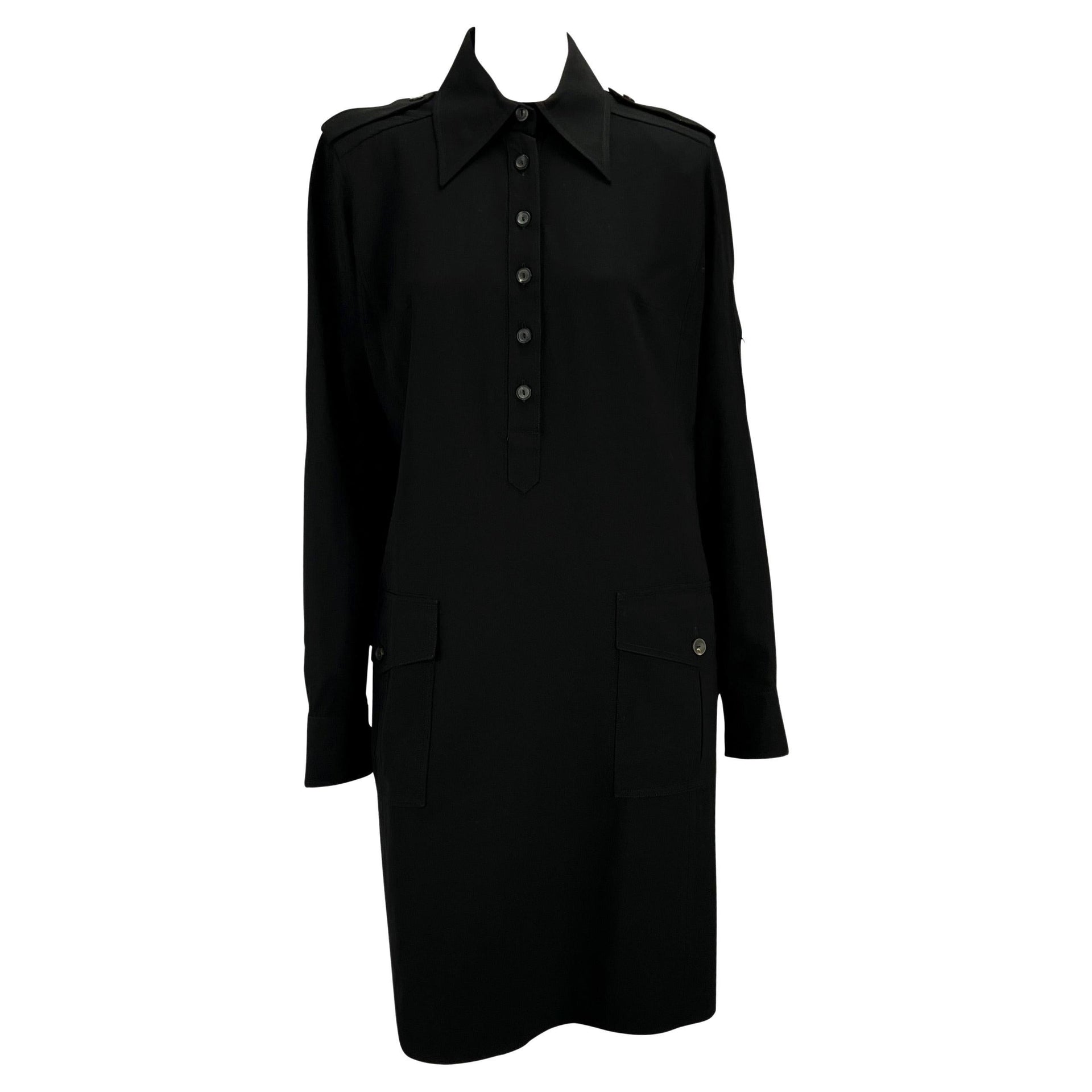 F/W 1996 Gucci by Tom Ford Black Epaulet Military Pocket Dress