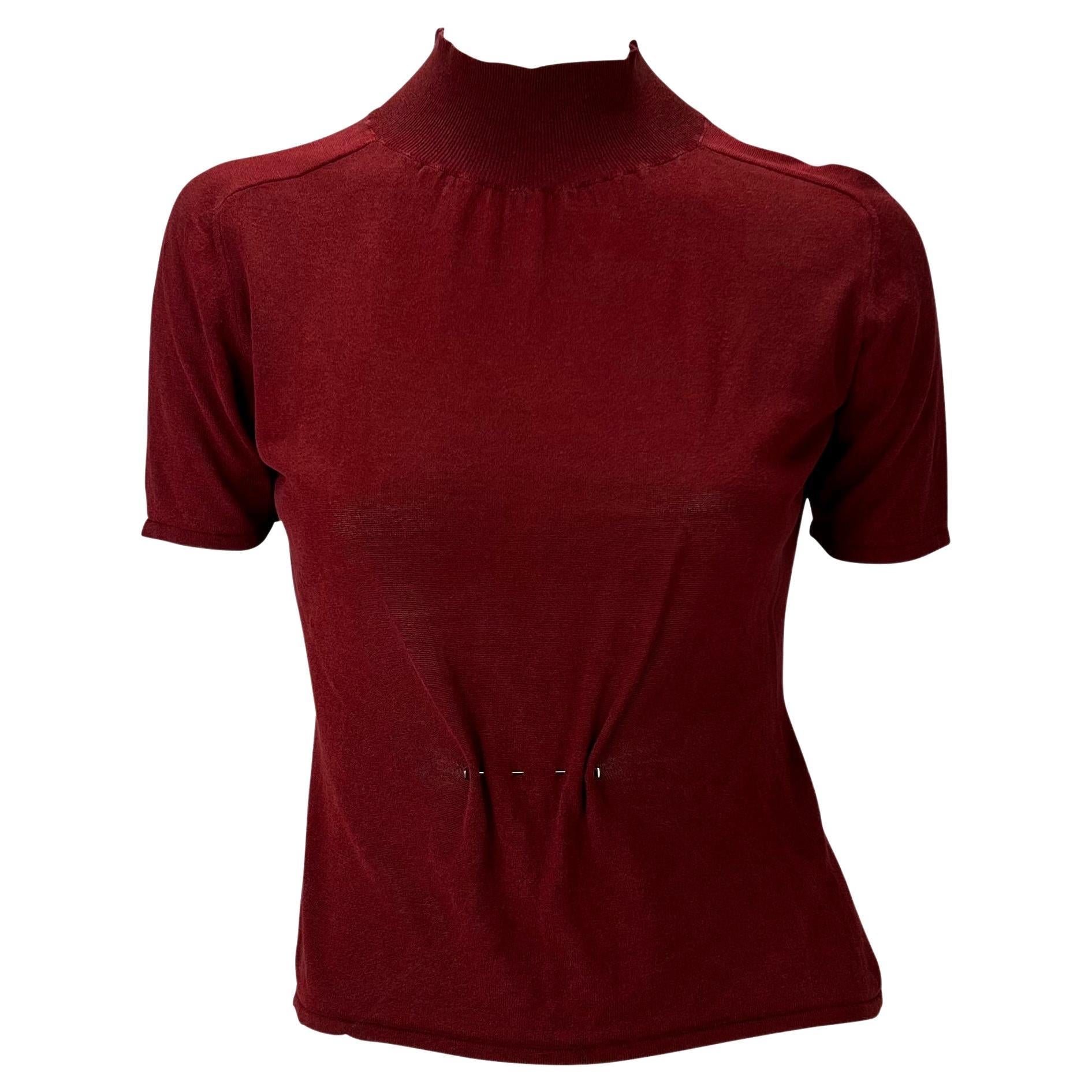 F/W 1999 Gucci by Tom Ford Runway G Pin Sheer Mock Neck Shirt Maroon