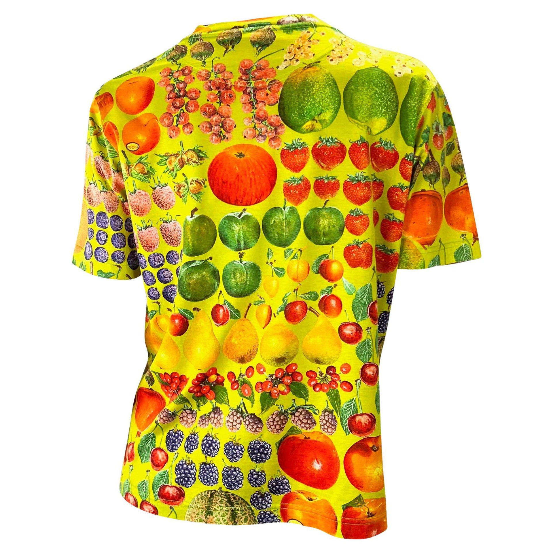 S/S 1996 Gucci by Tom Ford Fruit Print Botanic Green Cotton T-Shirt