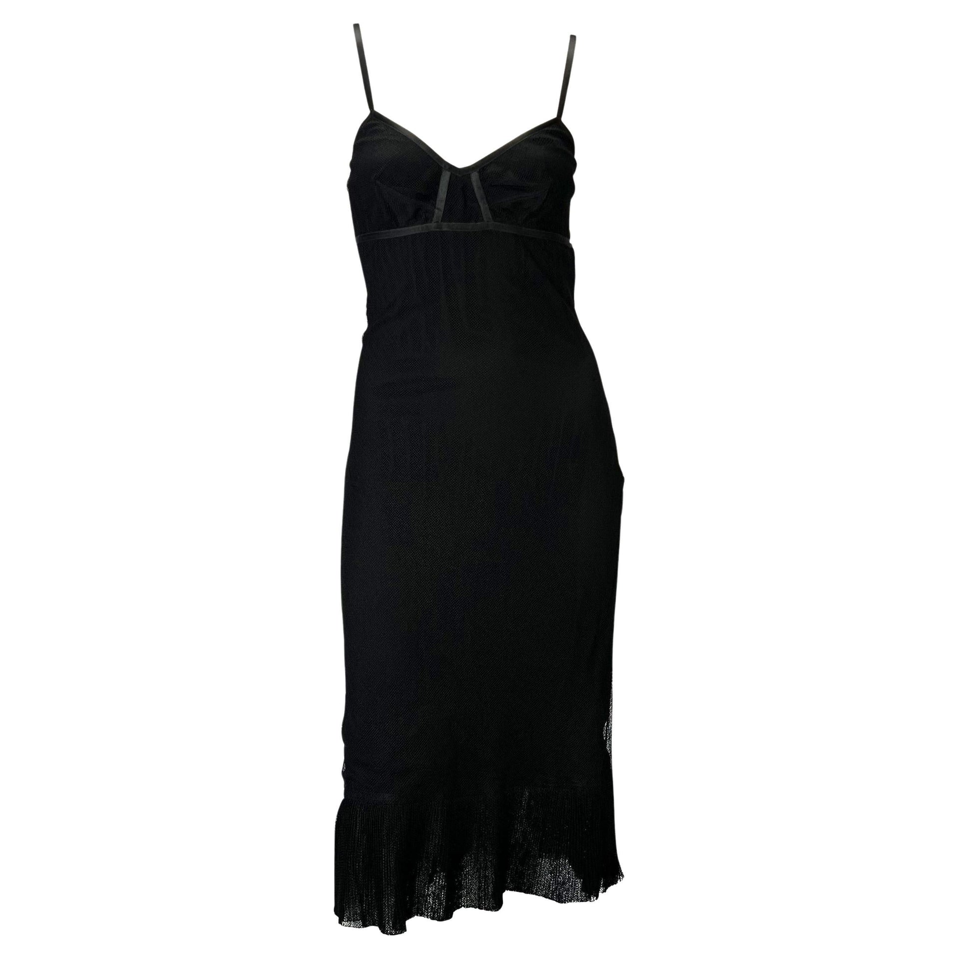 2002 Gucci by Tom Ford Pleated Tulle Overlay Corset Lace Up Black Dress