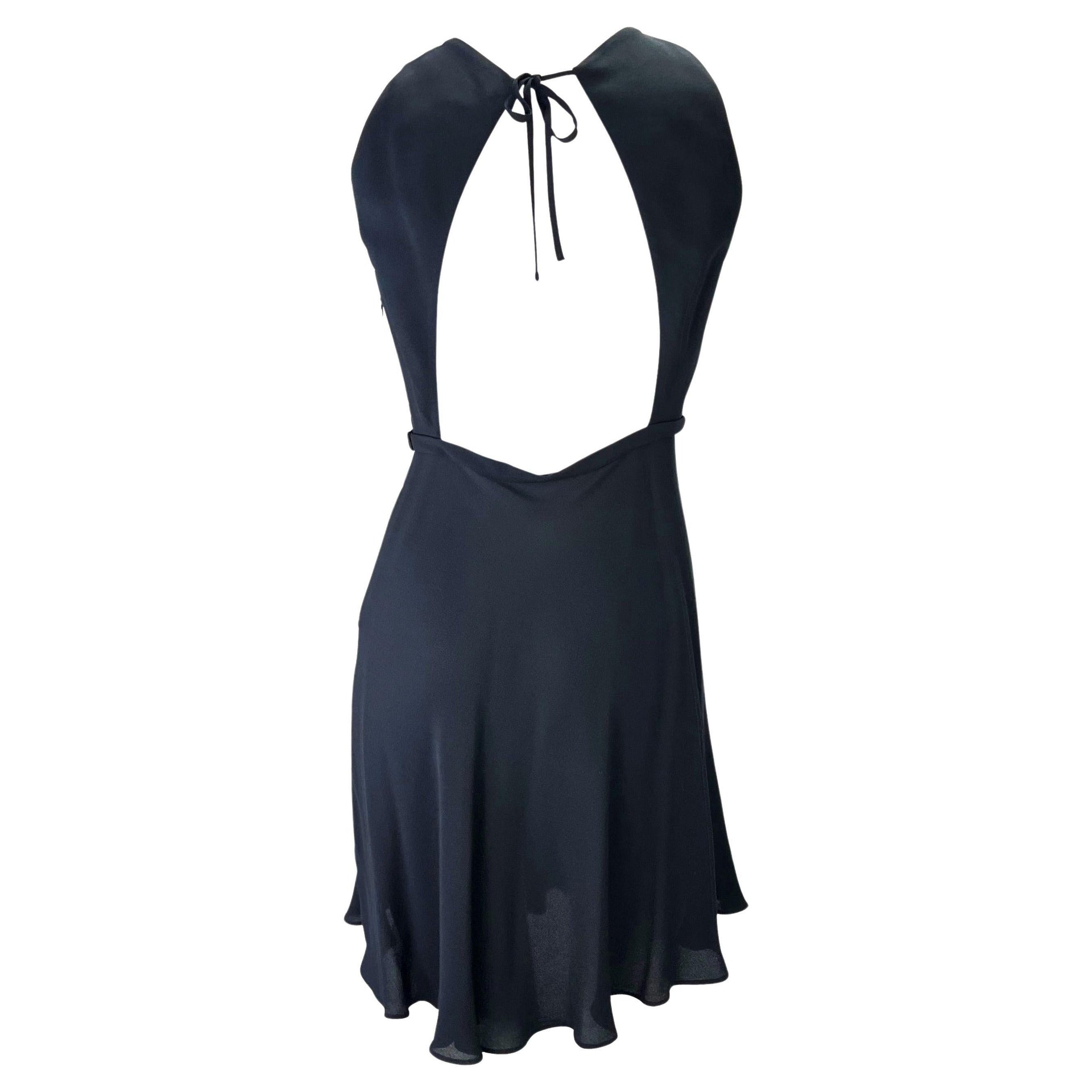 S/S 1997 Gianni Versace Couture Runway Ad Navy Silk Backless Tie Flare Dress
