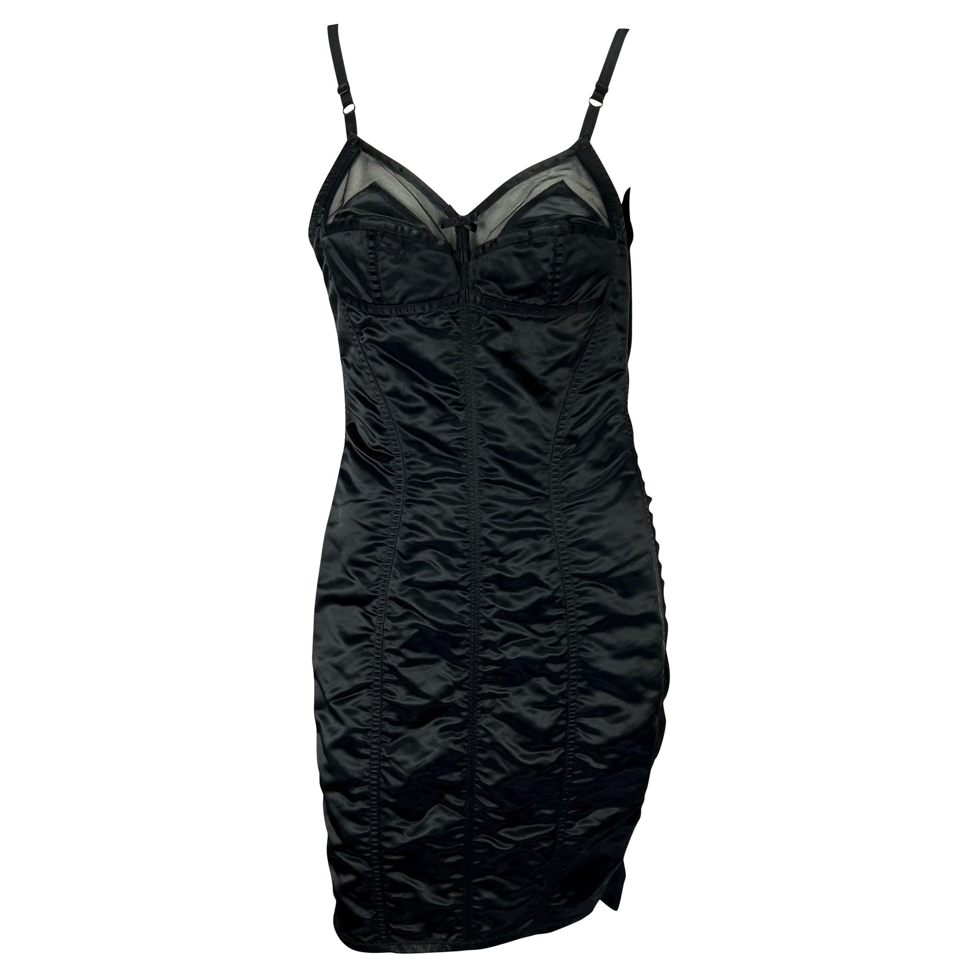 Early 1990s Dolce & Gabbana Sheer Pin-Up Satin Bustier Corset Dress