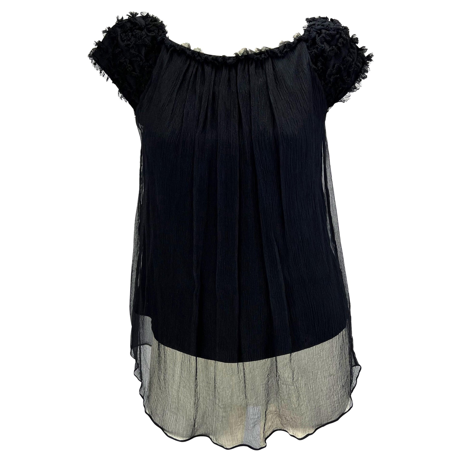 F/W 2001 Gucci by Tom Ford Runway Black Crepe Silk Chiffon Sheer Blouse