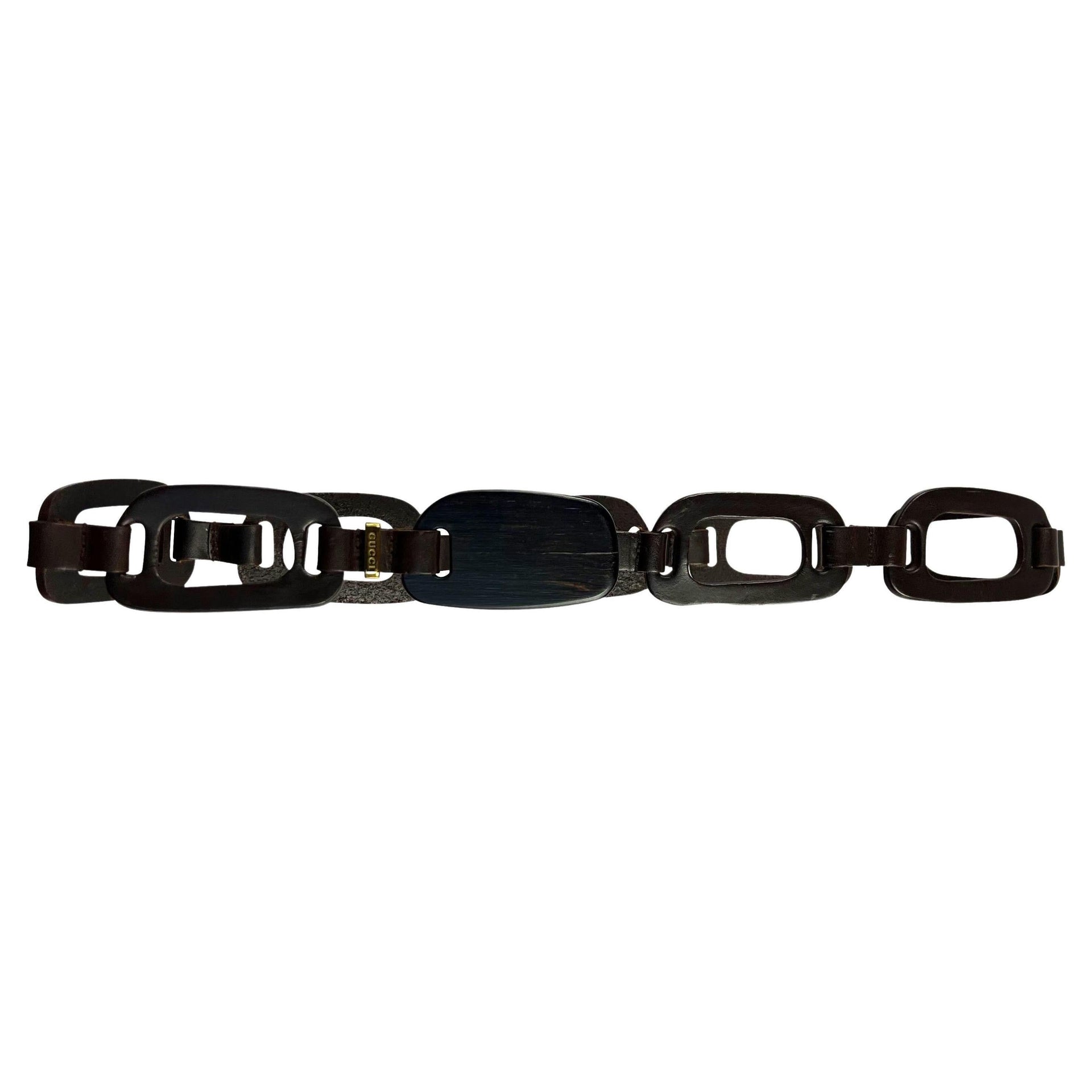 S/S 1997 Gucci by Tom Ford Wood Leather Chain Link Cutout Belt