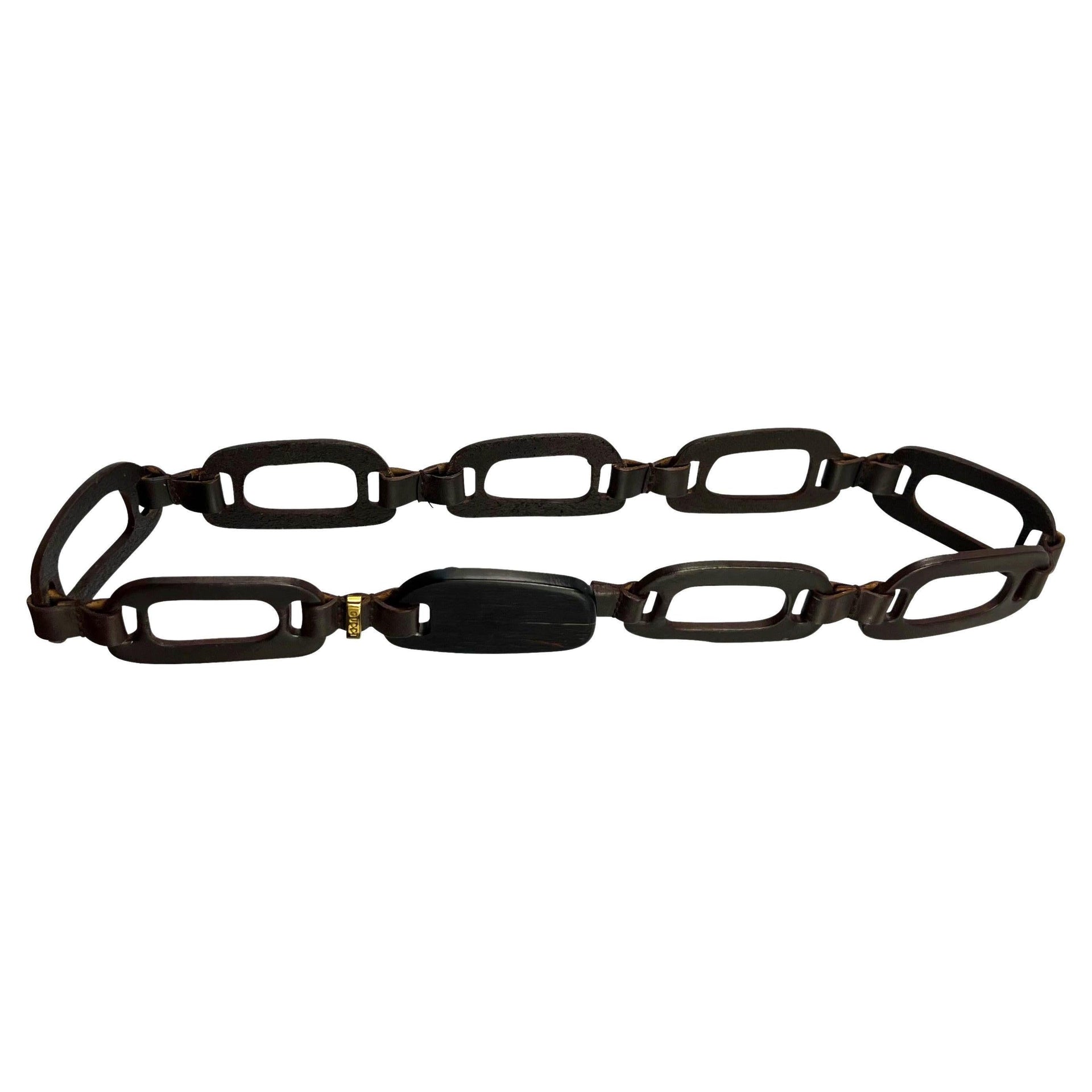 S/S 1997 Gucci by Tom Ford Wood Leather Chain Link Cutout Belt