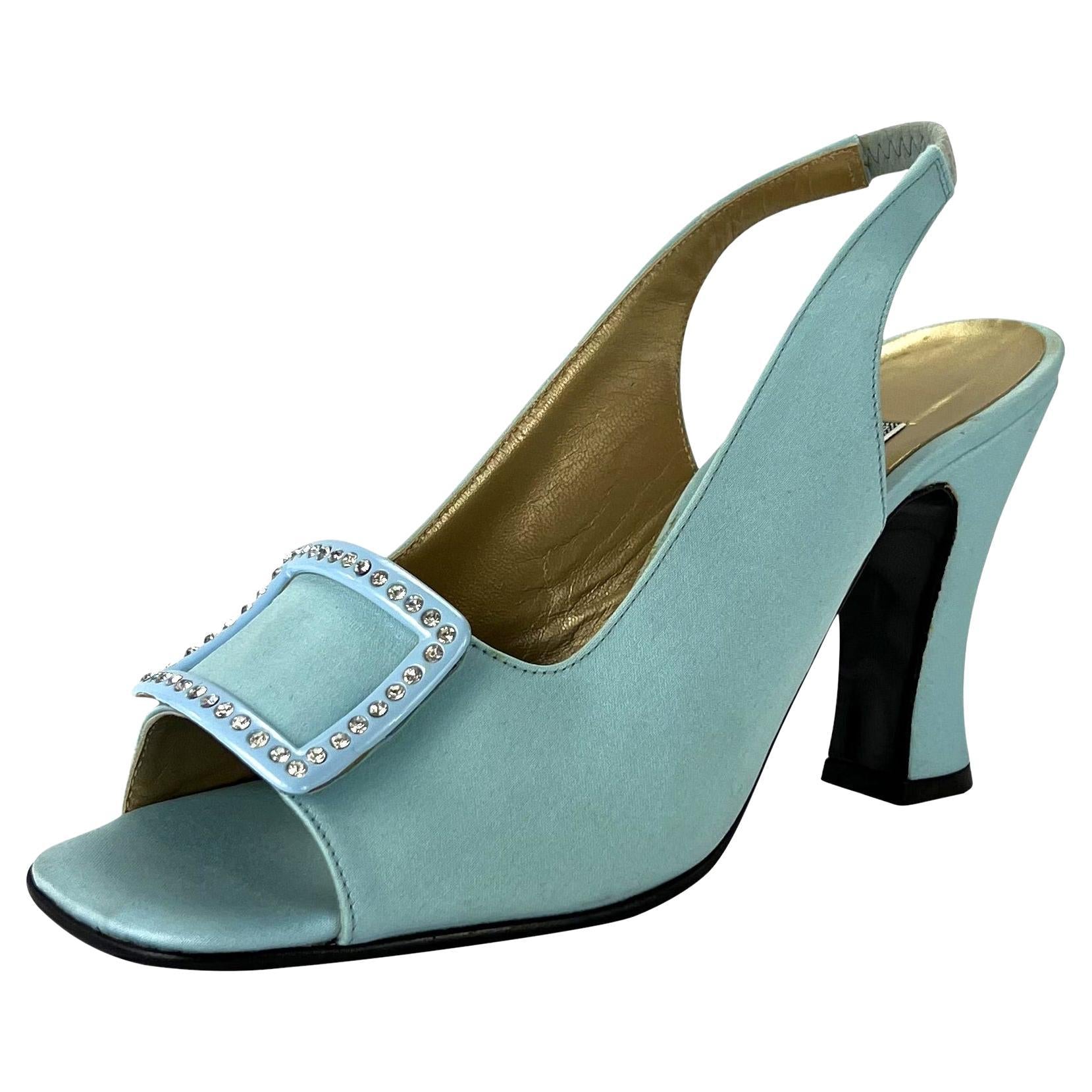 F/W 1996 NOS Gianni Versace Baby Blue Crystal Pump Heel Size 36
