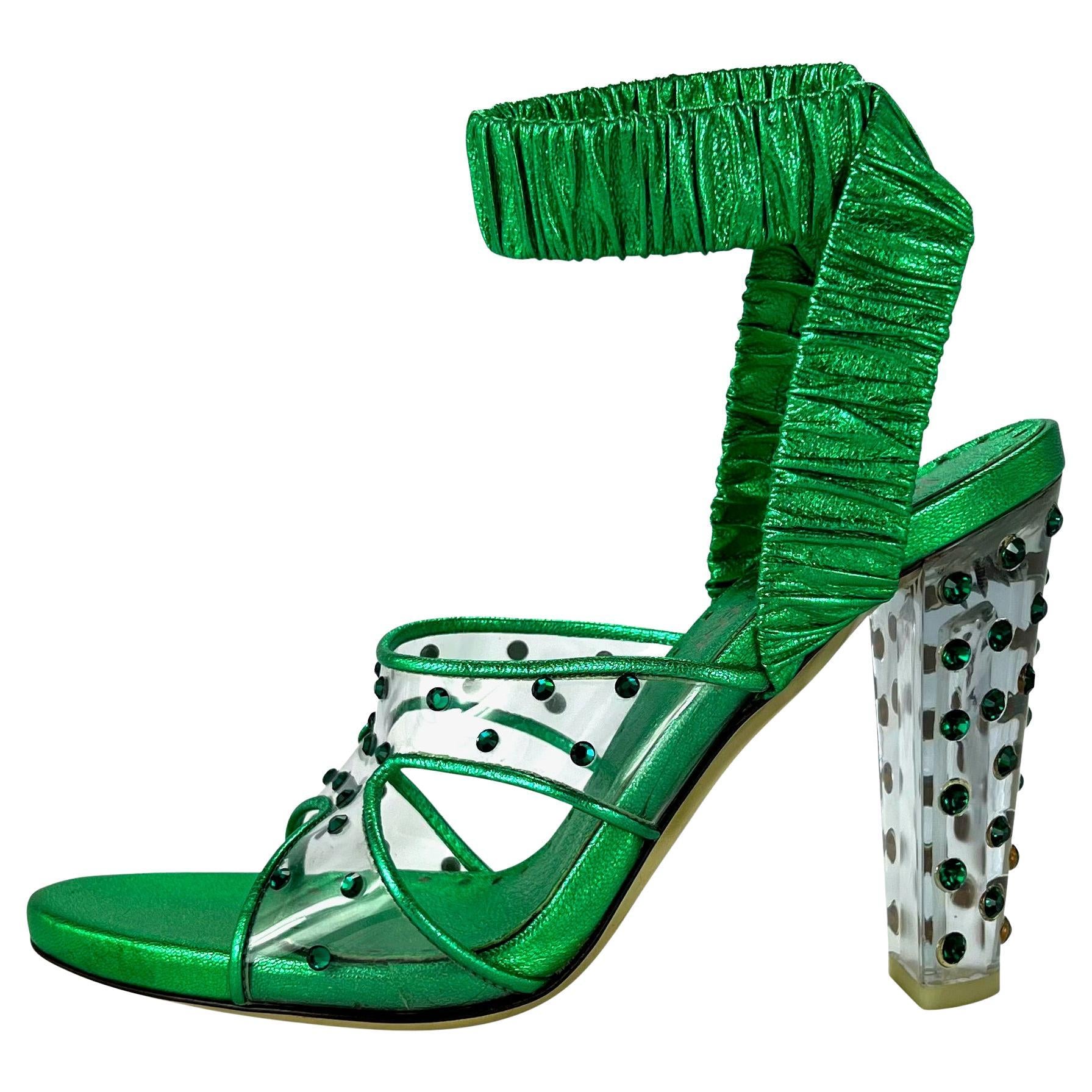 F/W 2003 Yves Saint Laurent by Tom Ford Green Rhinestone Lucite Pumps Size 38