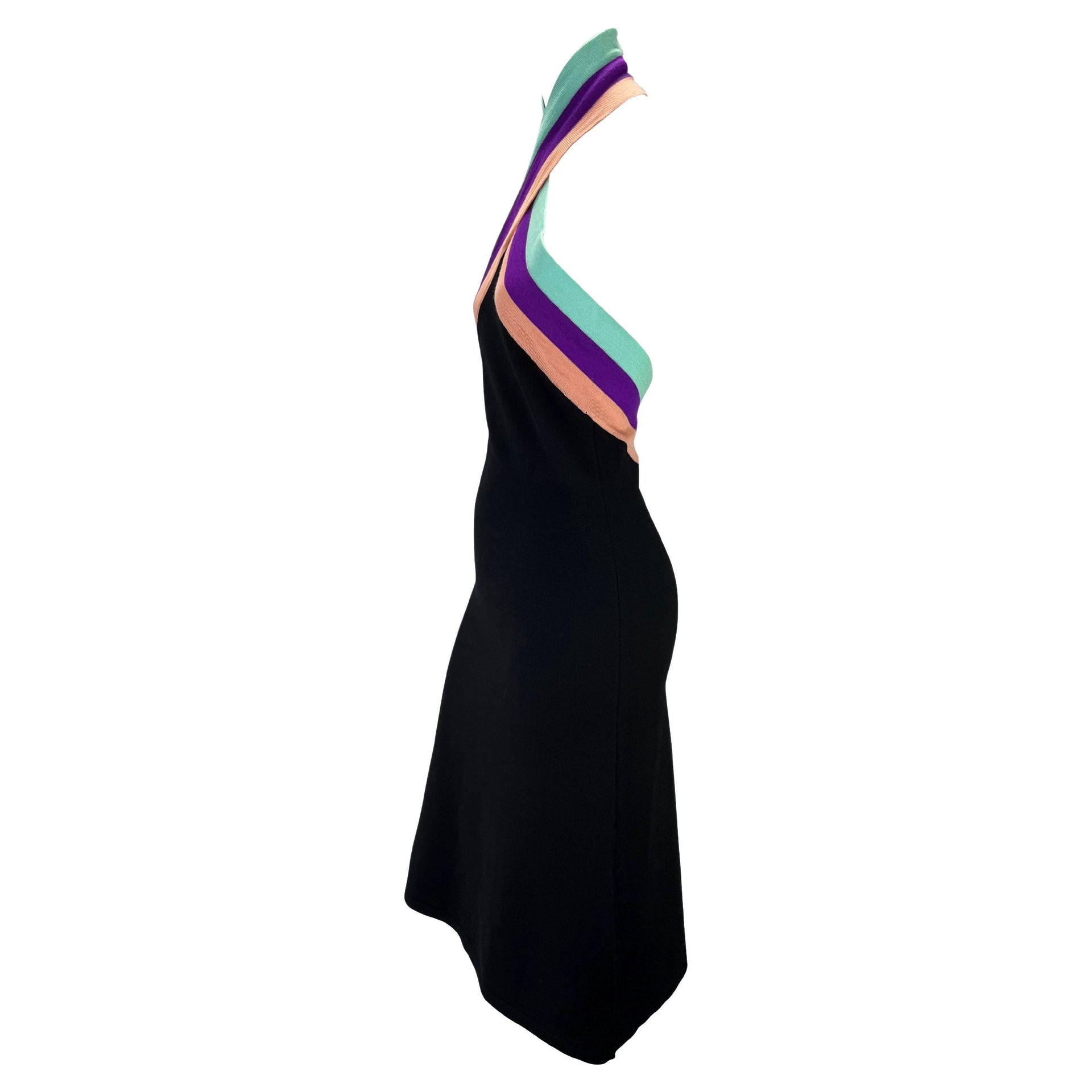 F/W 2000 Gianni Versace by Donatella Black Stretch Knit Crystal Halter Dress
