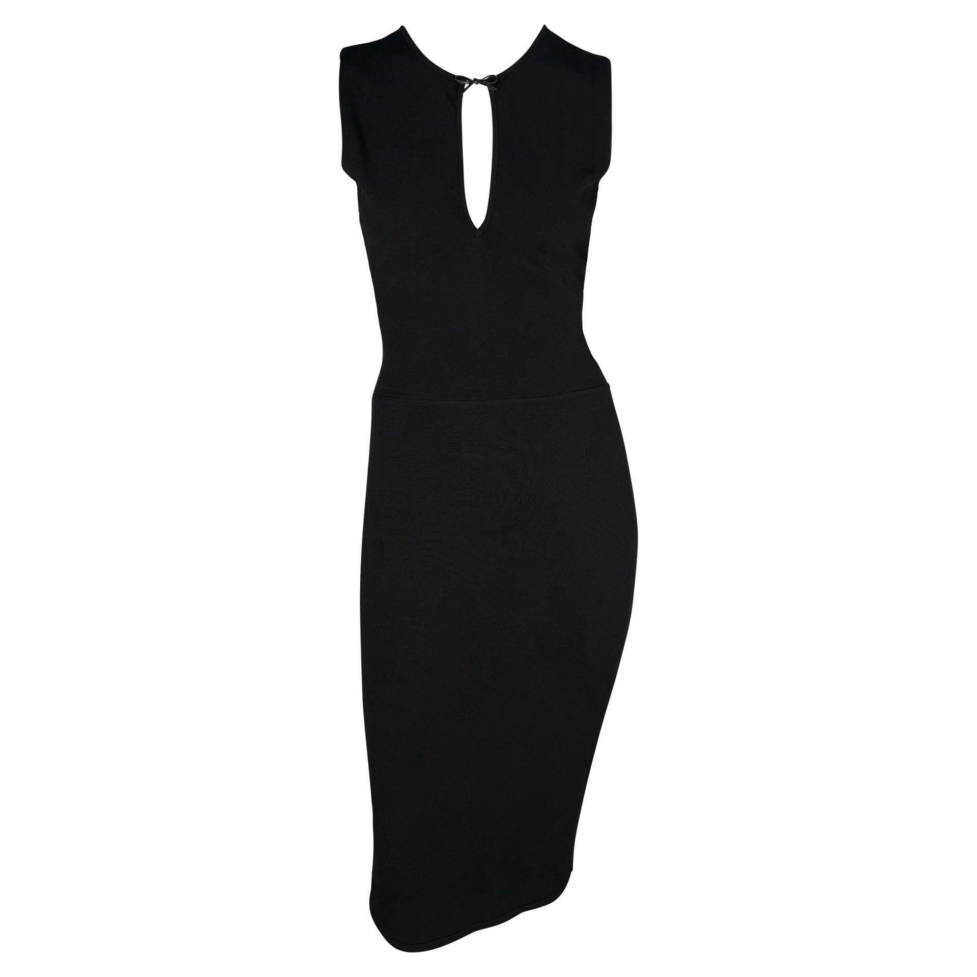 S/S 2000 Gucci by Tom Ford Black Stretch Knit Leather Bow Sleeveless Dress