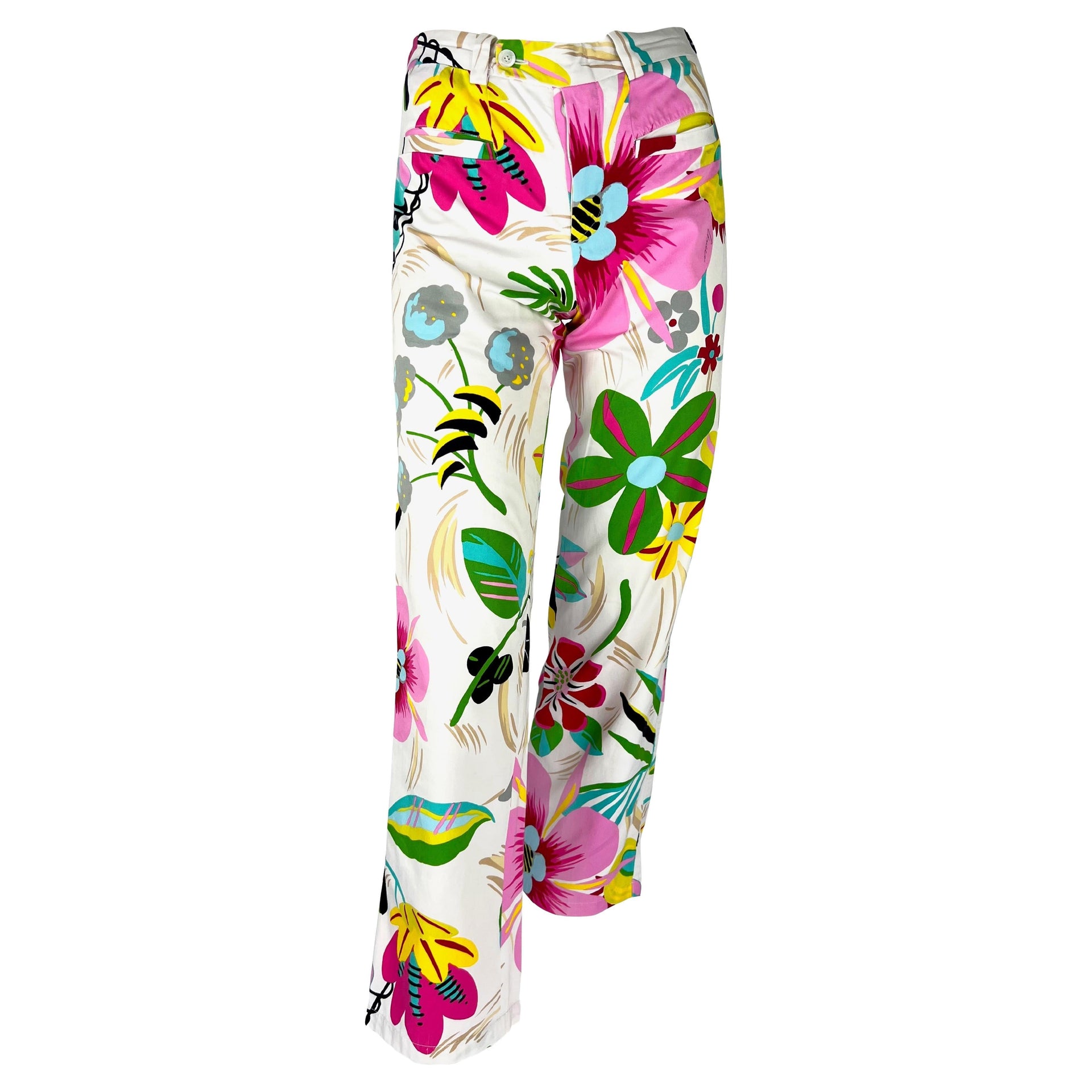 S/S 1999 Gucci by Tom Ford Runway Ad Acid Flower White Print Cotton Pants