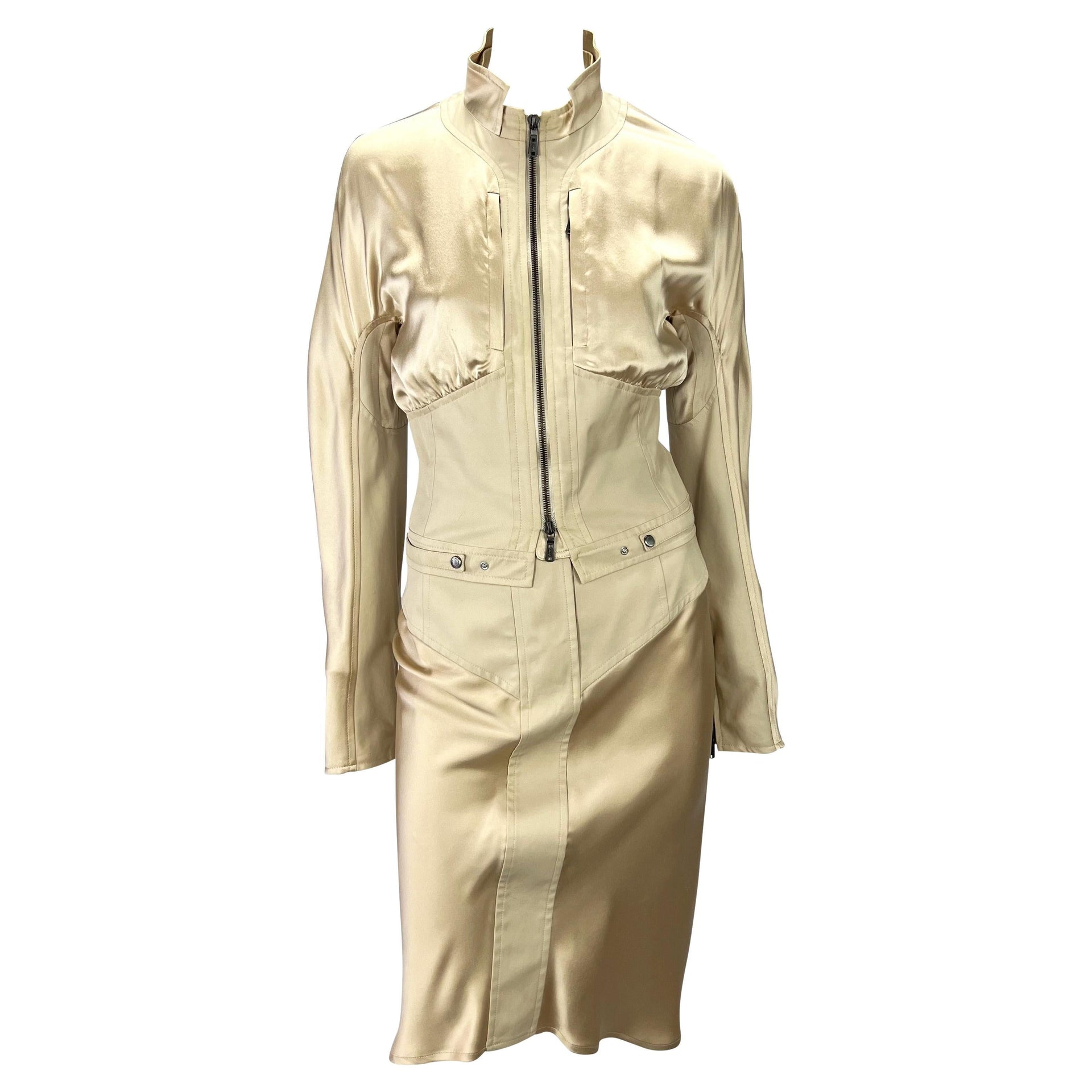 2003 Yves Saint Laurent by Tom Ford Champagne Silk Satin Jacket Skirt Set