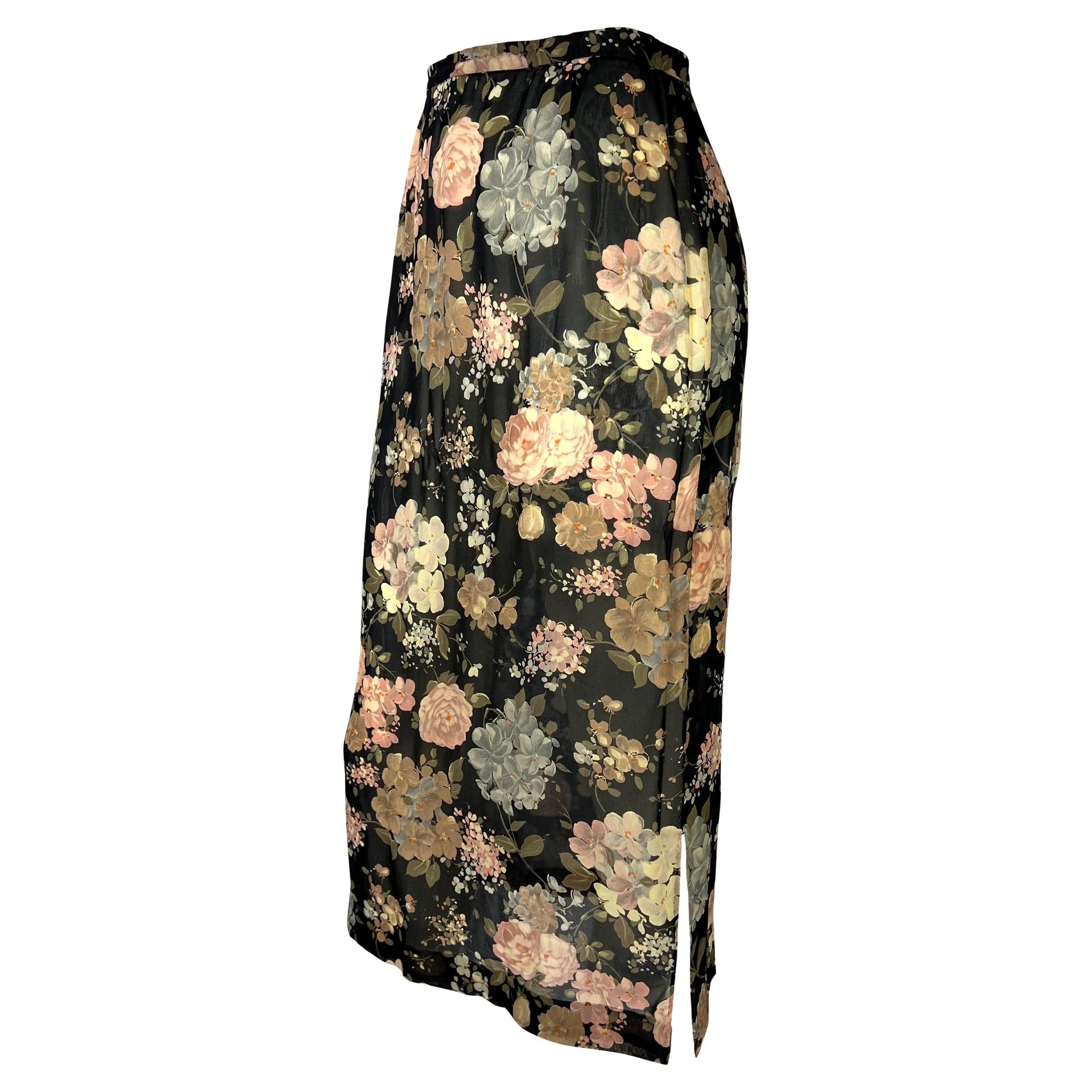 S/S 1997 Dolce & Gabbana Sheer Floral Black Pencil Bodycon Pin-Up Skirt
