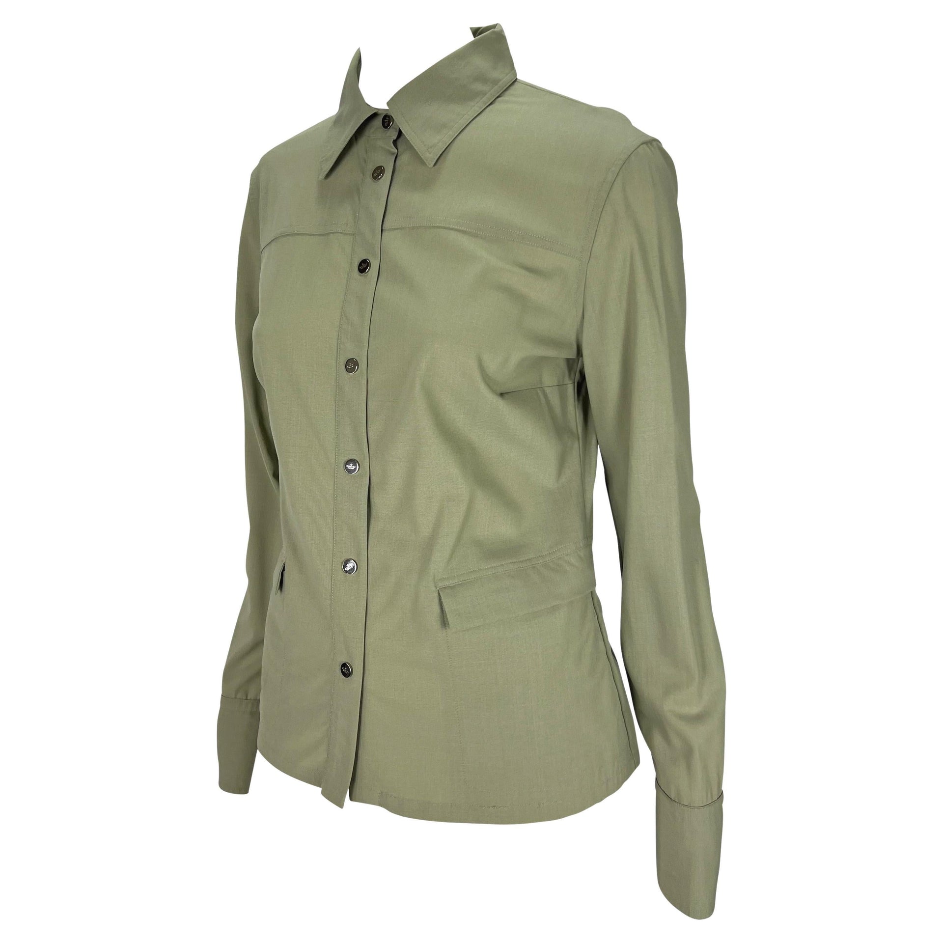 S/S 1999 Gucci by Tom Ford Logo Snap Khaki Pocket Blouse Sample