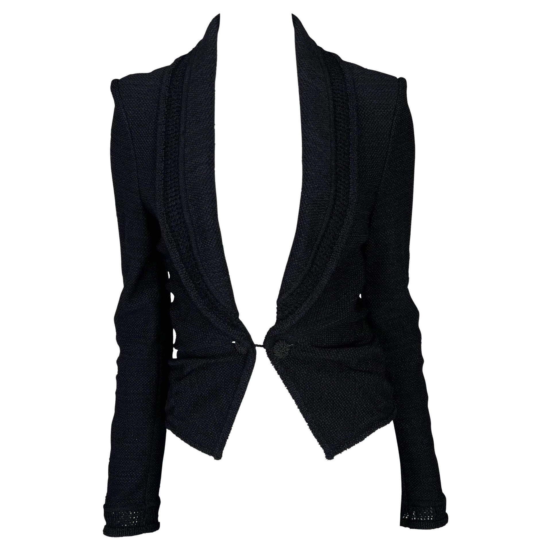 S/S 1999 John Galliano Stretch Knit Sheer Black Shawl Sweater Jacket