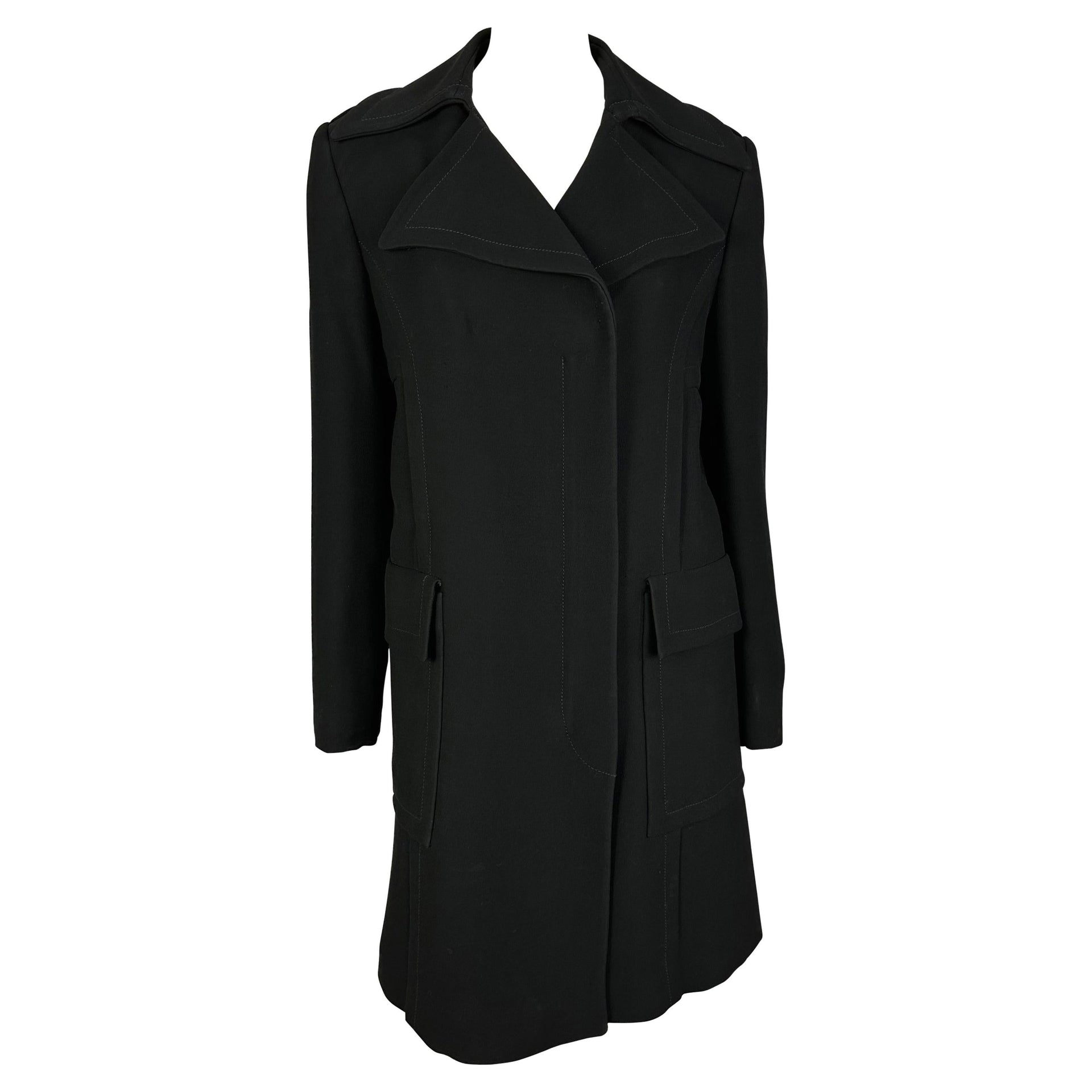 F/W 1996 Gucci by Tom Ford Black Wool Faux Fur Lined Coat