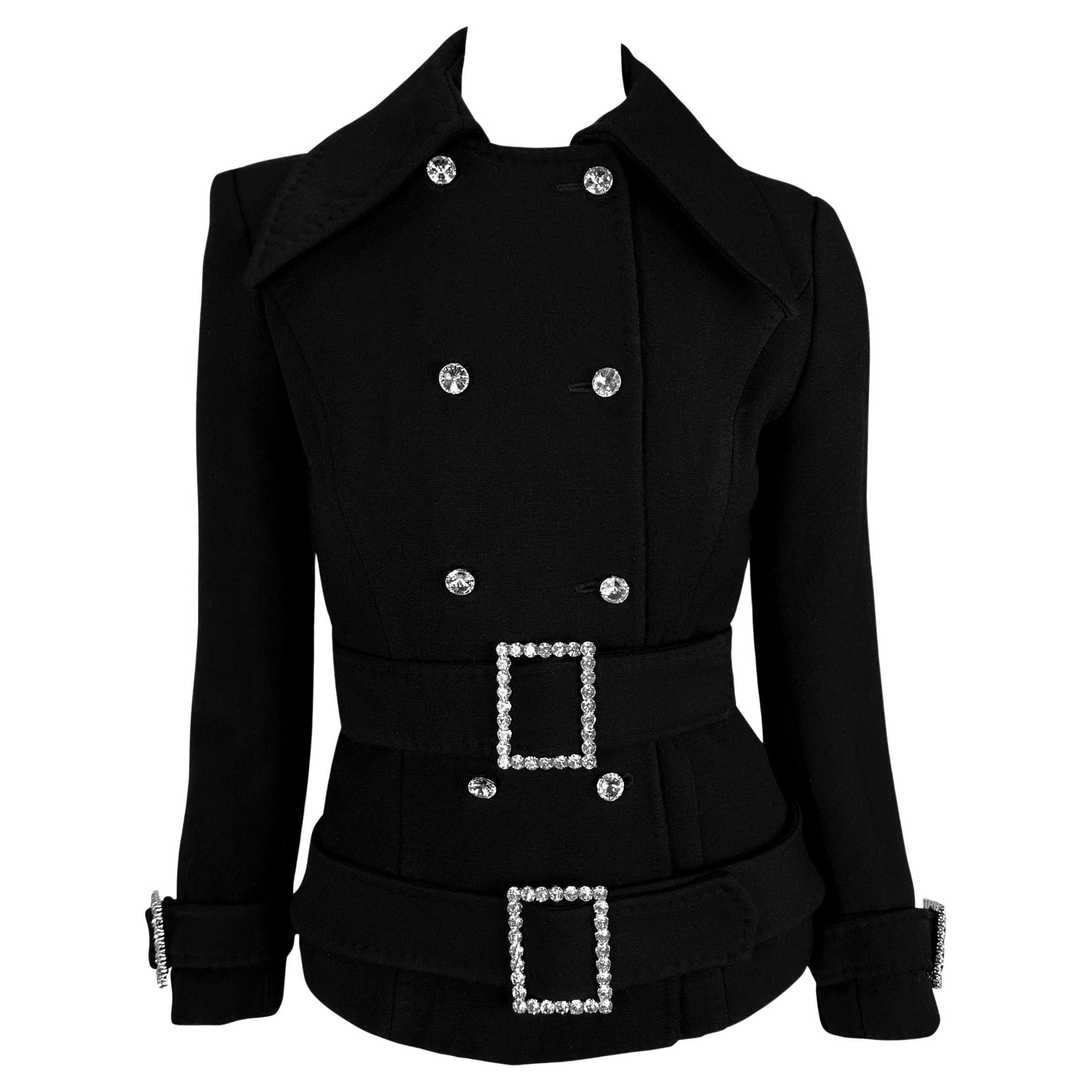 F/W 2001 Dolce & Gabbana Double Rhinestone Buckle Black Wool Jacket
