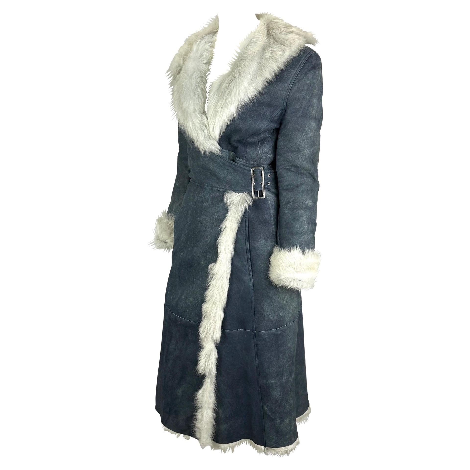 F/W 2001 Gianni Versace by Donatella Runway Navy Shearling Trench Coat
