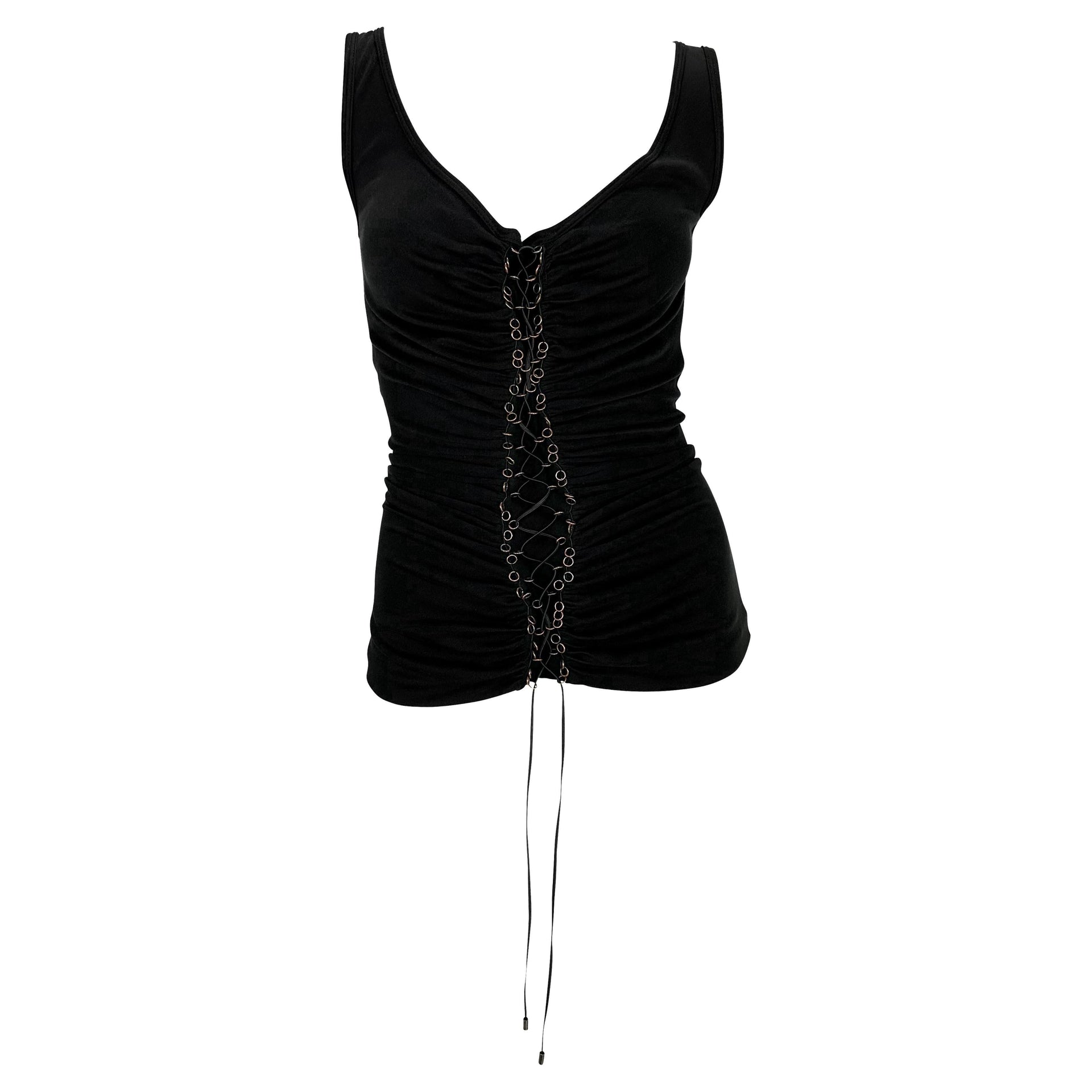 F/W 2002 Alexander McQueen 'Supercalifragilistic' Black Lace-Up Tank Top