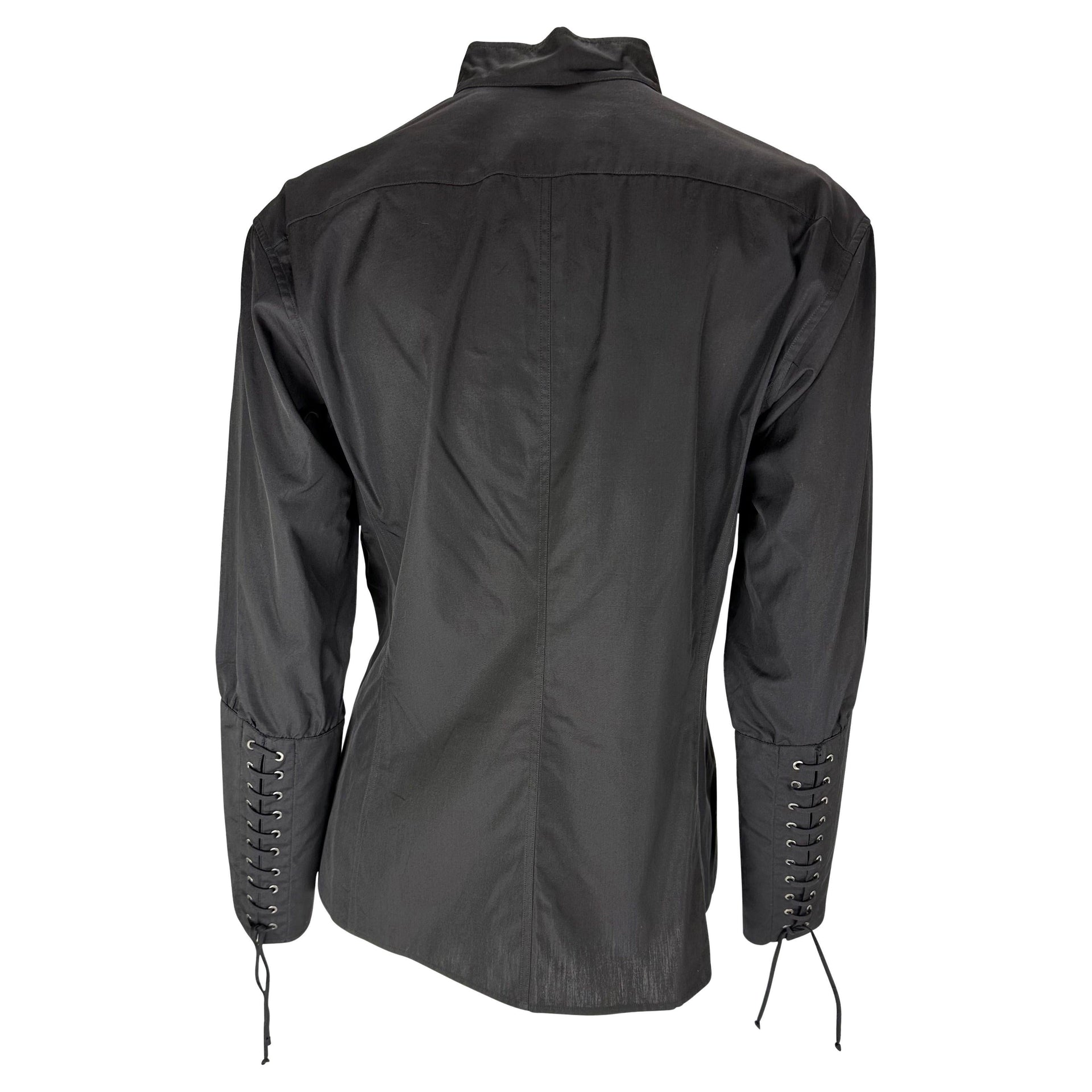 F/W 2001 Yves Saint Laurent by Tom Ford Lace-Up Cuff Black Button-Up Blouse