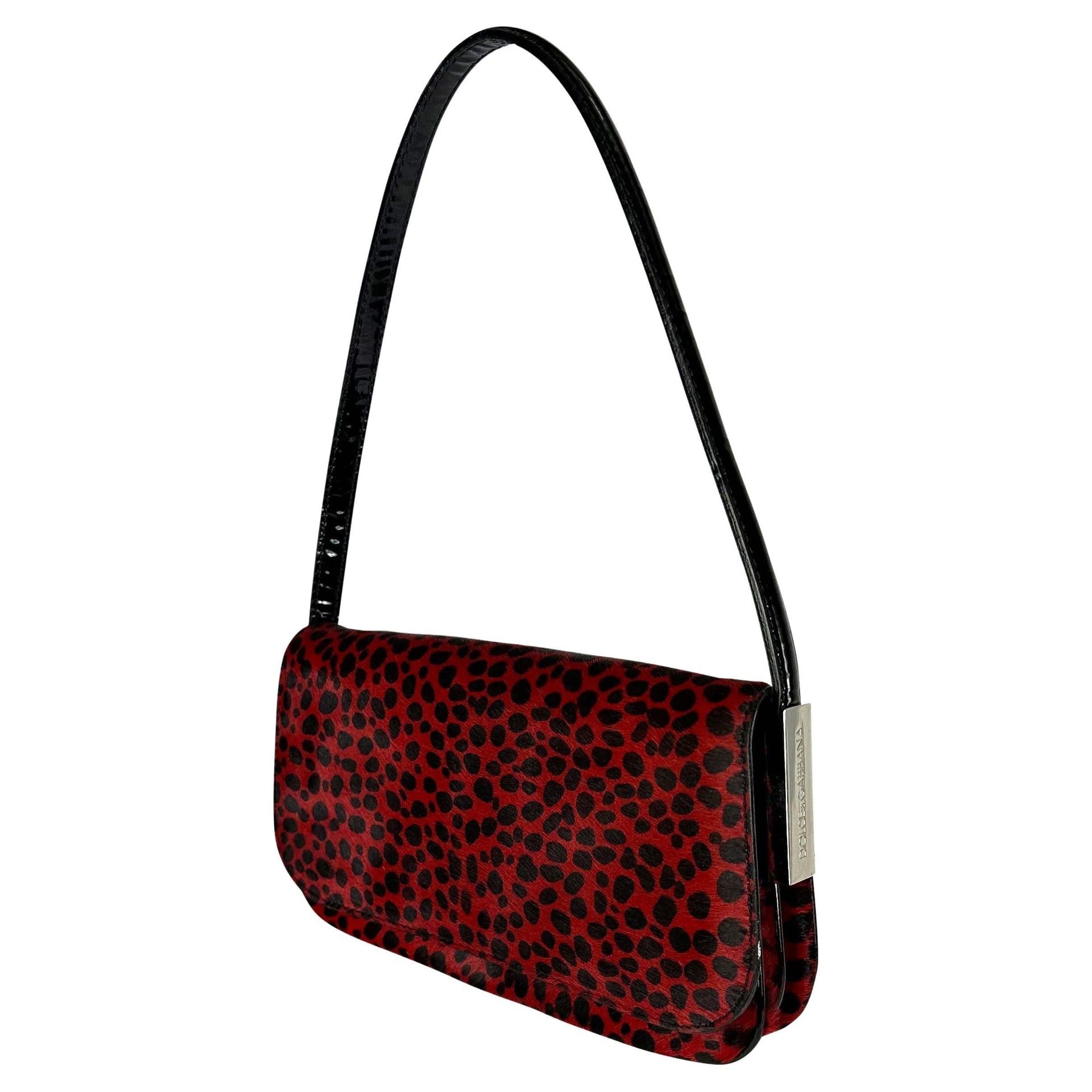 F/W 2000 Dolce & Gabbana Red and Black Cheetah Print Pony Hair Shoulder Bag