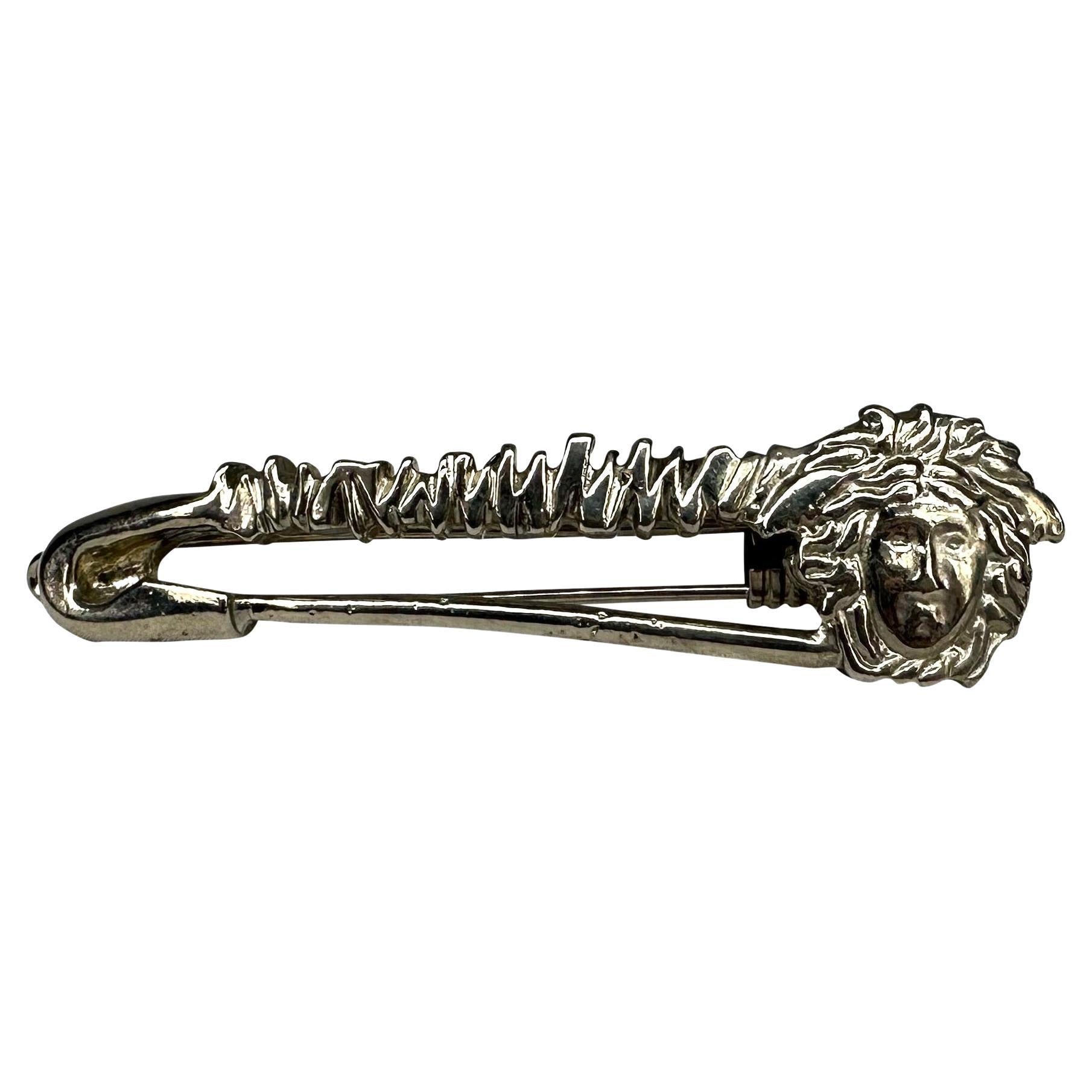 S/S 1994 Gianni Versace Silver Tone Safety Pin Medusa Hair Clip