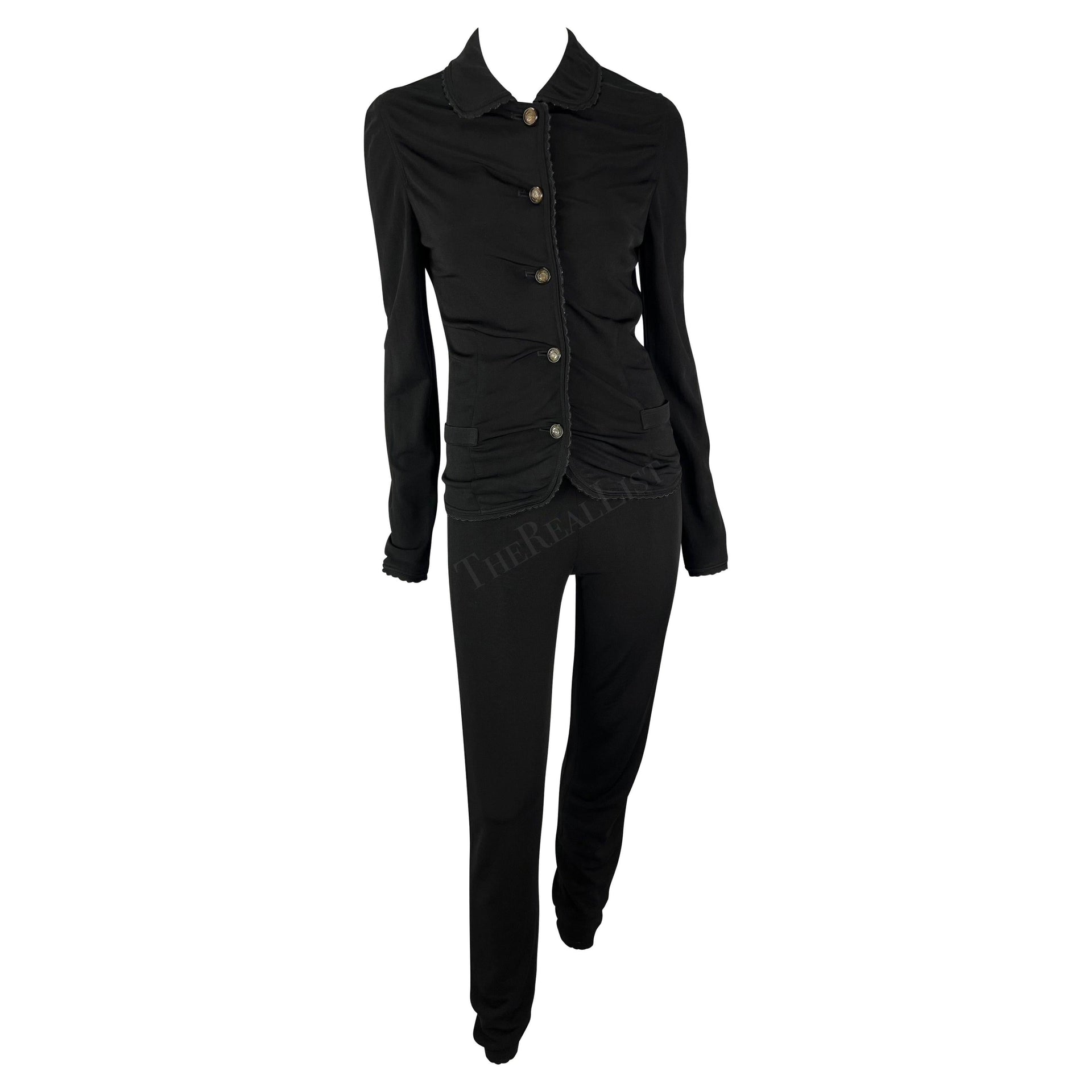 S/S 1997 Gianni Versace Black Scalloped Stretch Medusa Pant Set