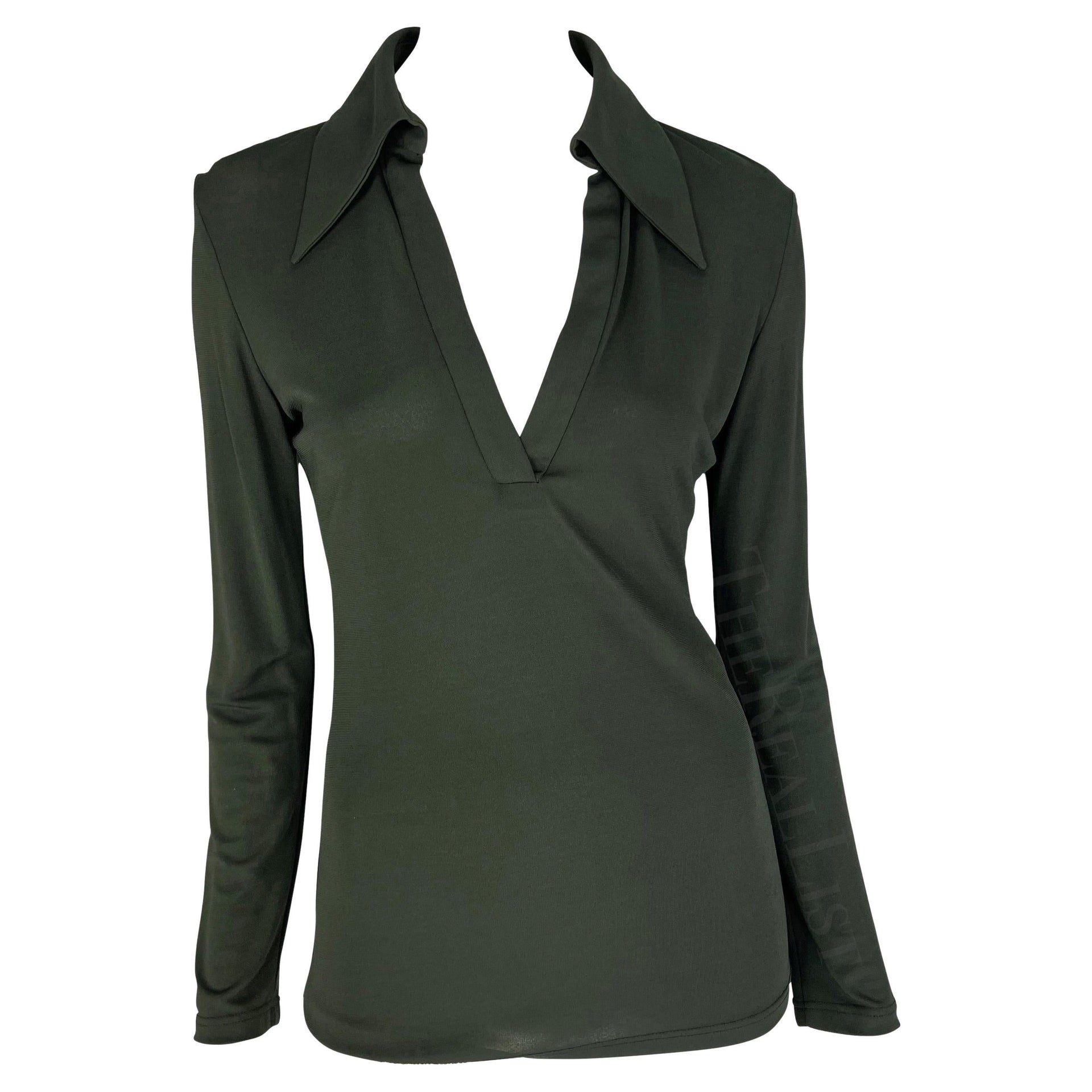 1996 Gucci by Tom Ford Dark Green Viscose Long Sleeve Collared Shirt