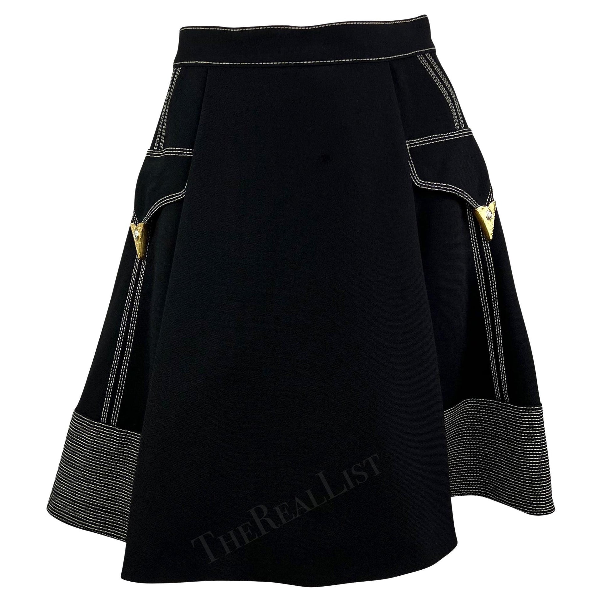 F/W 1992 Gianni Versace Black Gold Tone Medusa Hardware Skirt