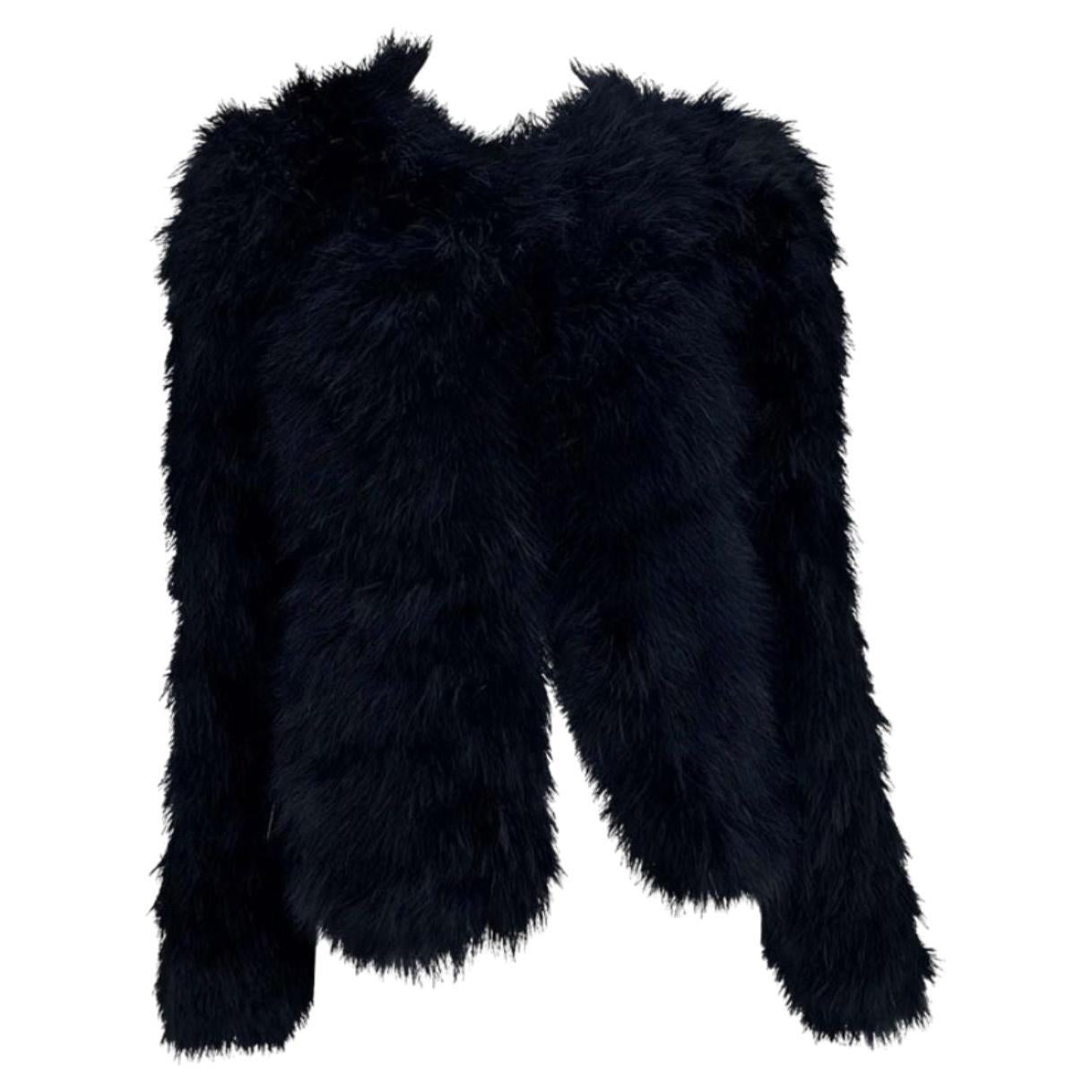 NWT S/S 2004 Gucci by Tom Ford Black Marabou Feather Chubby Coat