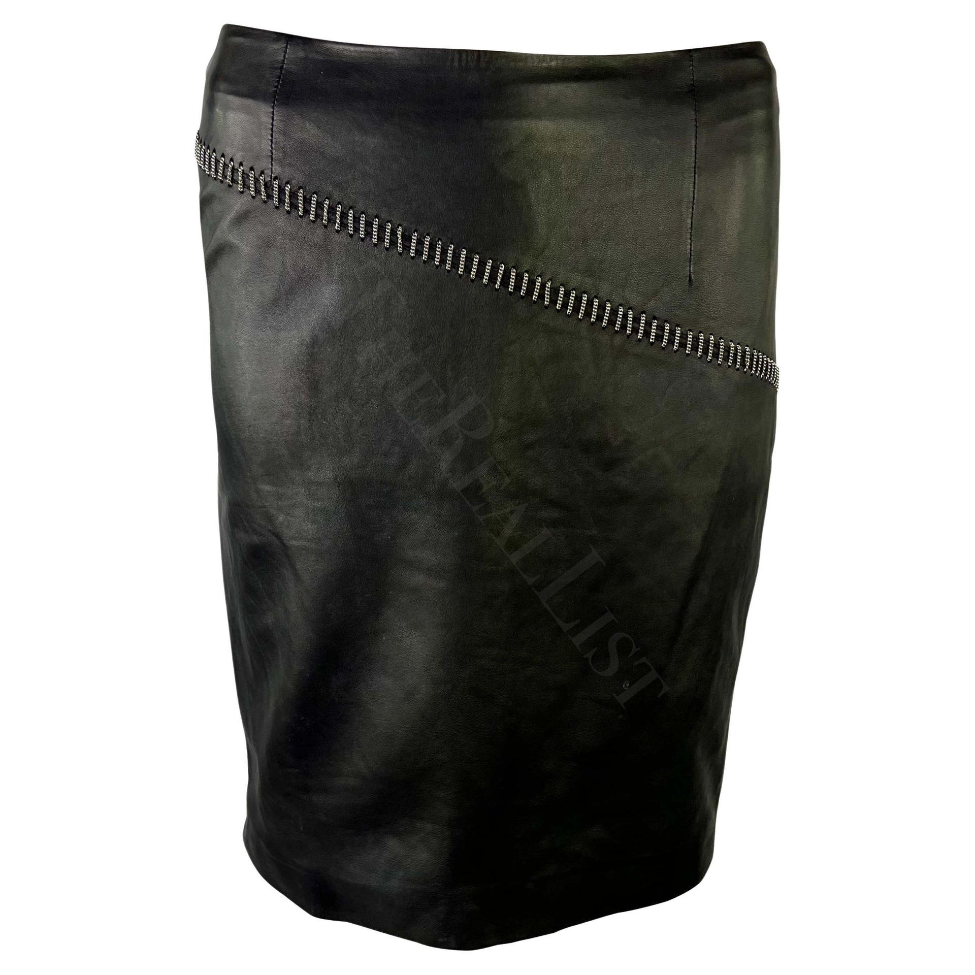 S/S 1999 Gianni Versace by Donatella Black Leather Silver Chain Mini Skirt