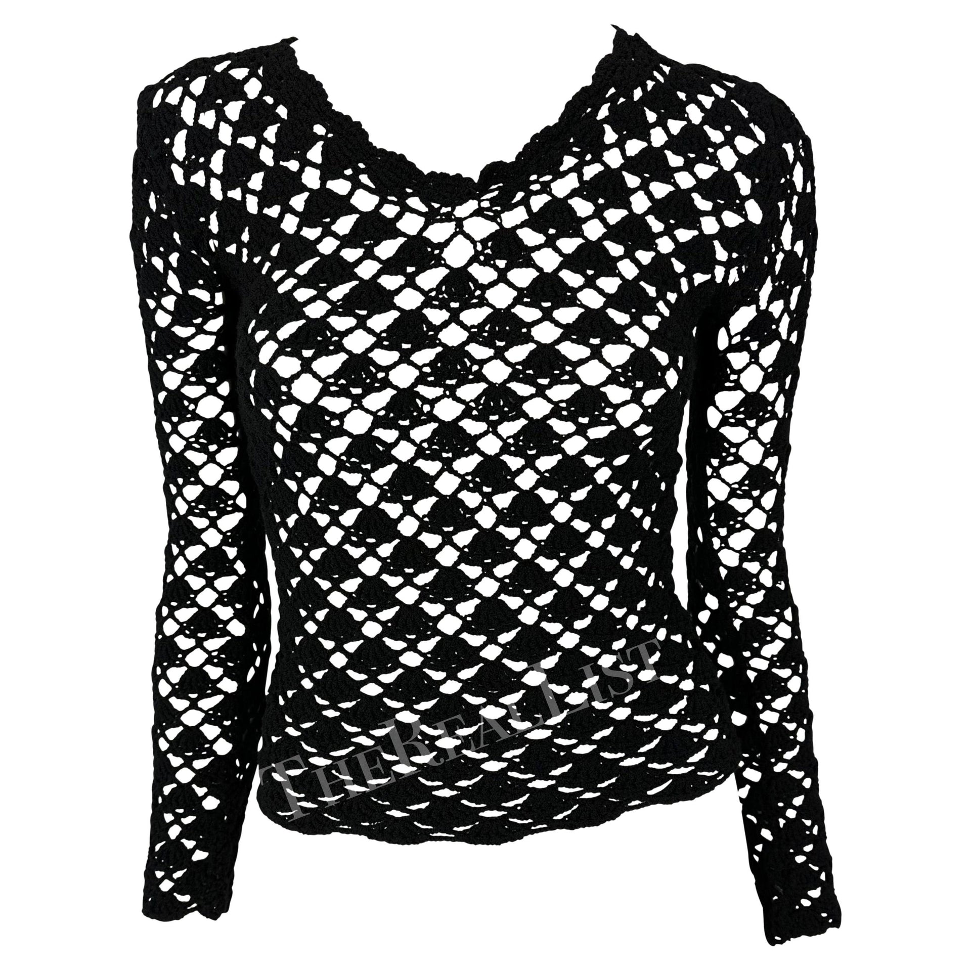 S/S 1997 Dolce & Gabbana Black Crochet Sheer Sweater Top