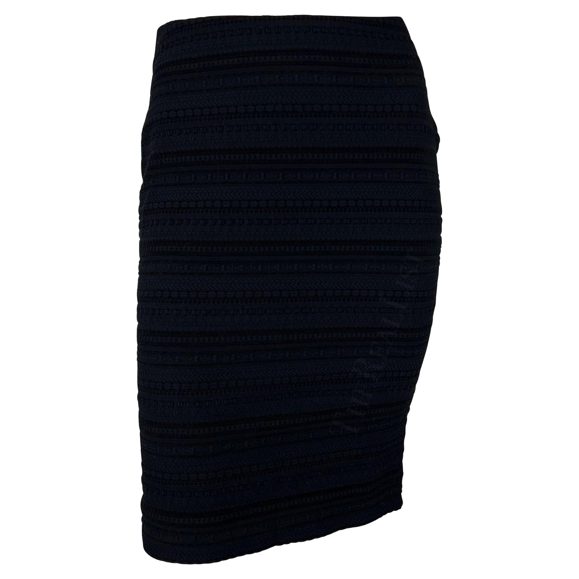 Late 1990s Dolce & Gabbana Black Textured Knit Woven Bodycon Pencil Skirt