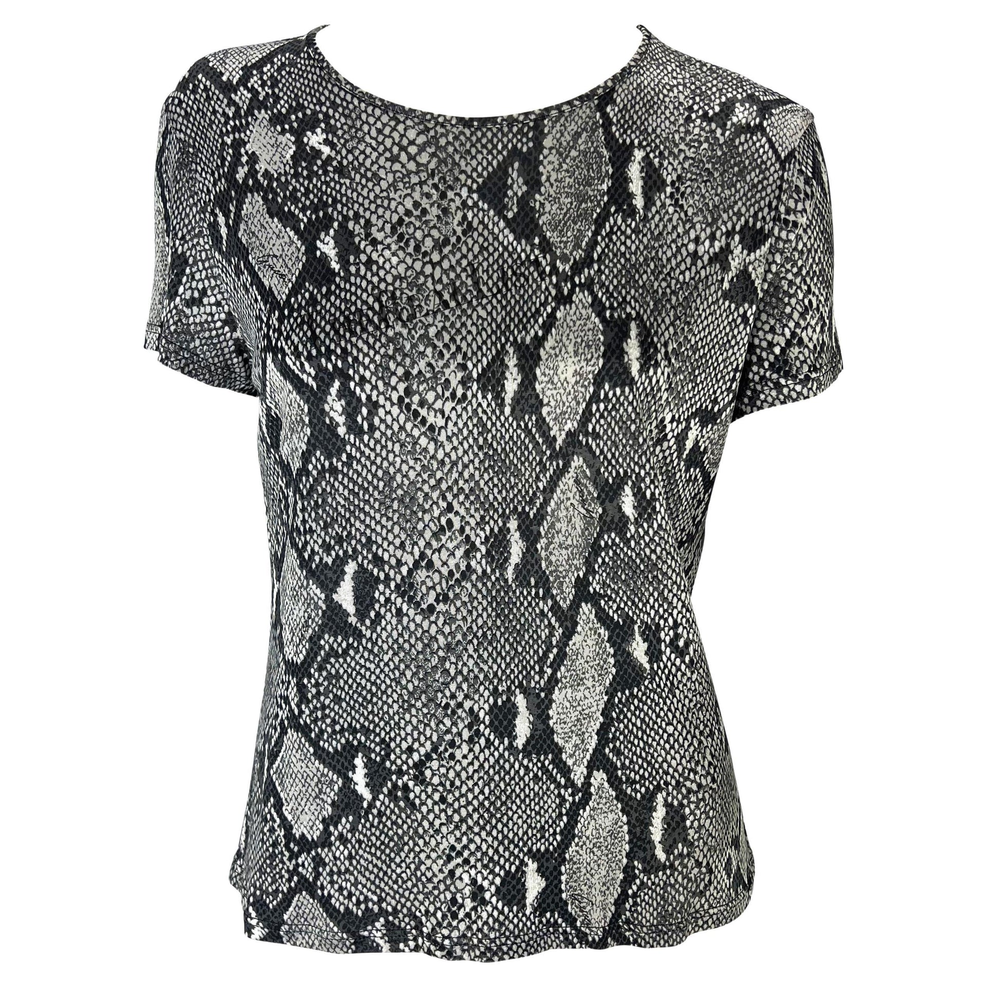 S/S 2000 Gucci by Tom Ford Black White Snake Logo Print Viscose T-Shirt Y2K