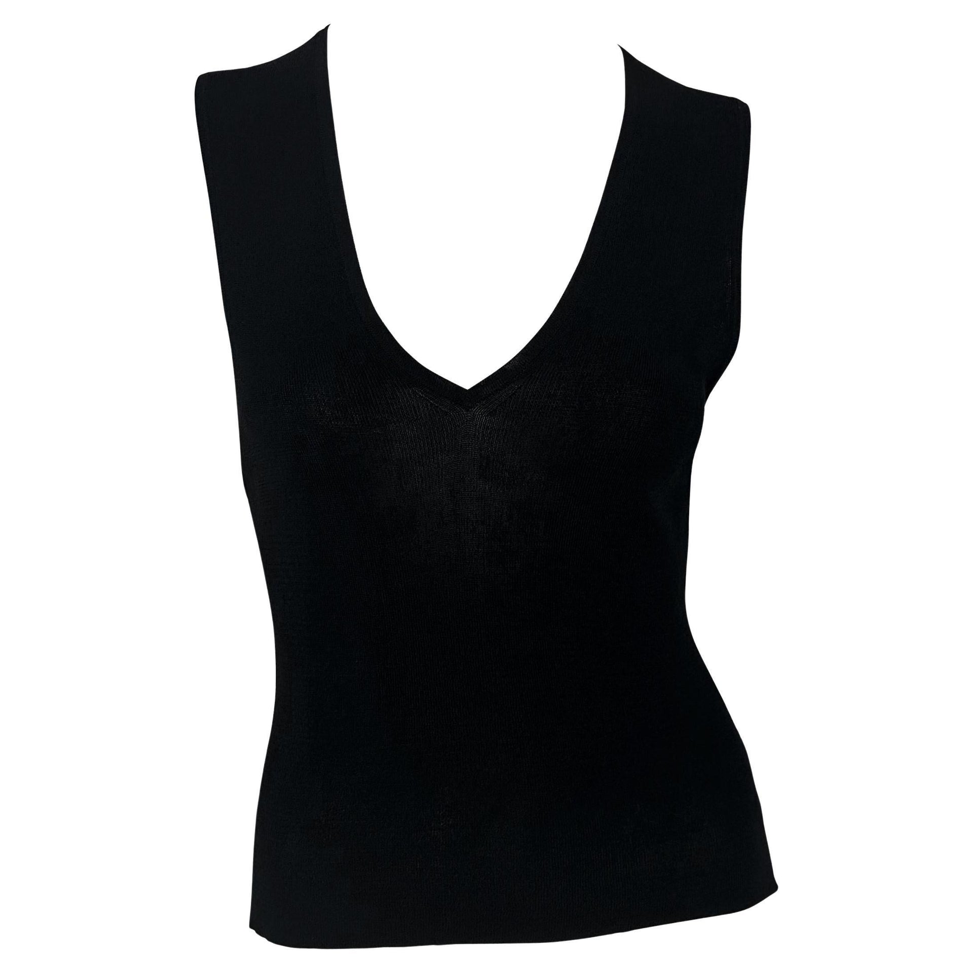 S/S 1998 Gucci by Tom Ford Black Semi-Sheer Deep V-Neck Knit Sleeveless Top