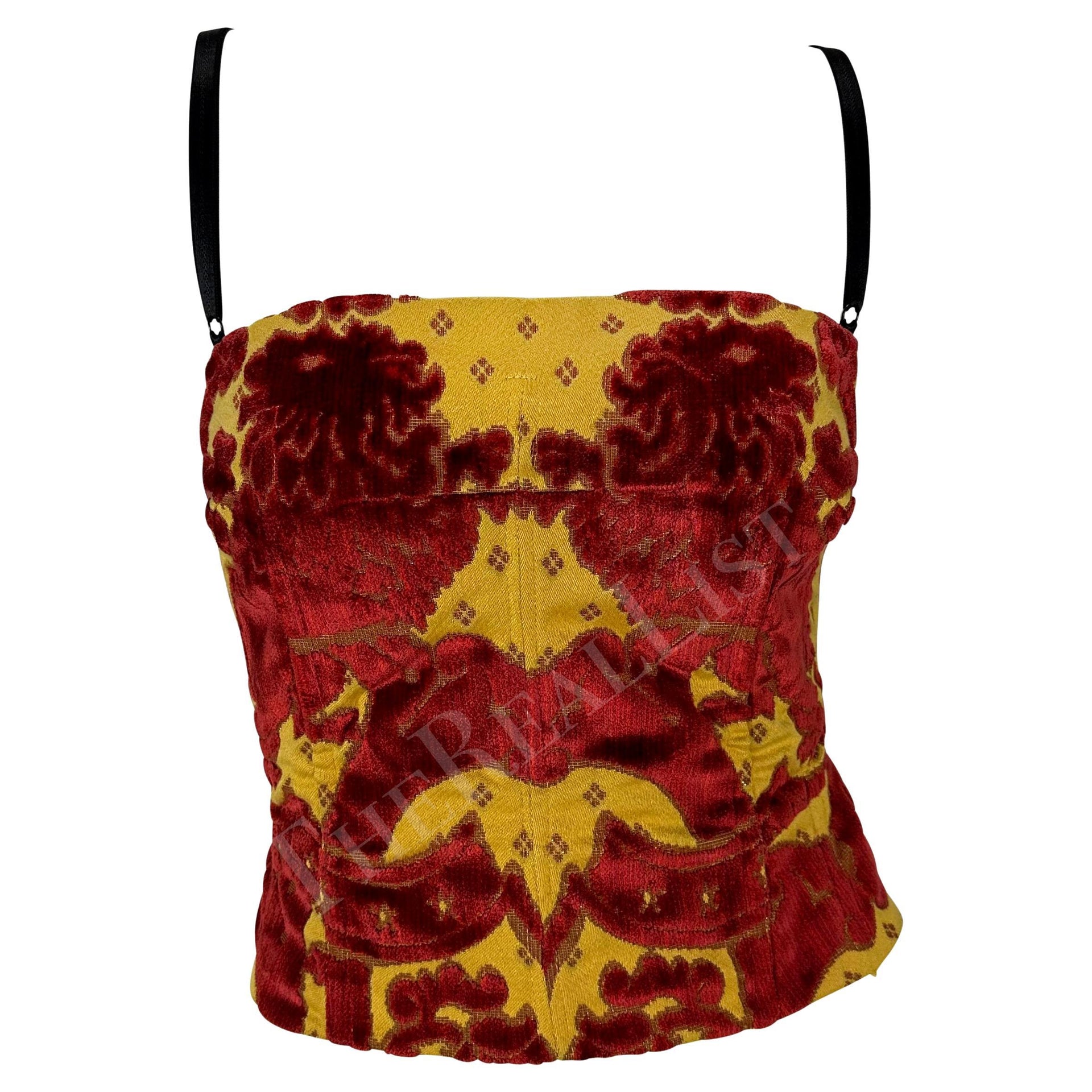 S/S 2000 Dolce & Gabbana Runway Ad Red Gold Velvet Tapestry Corset Bustier Top