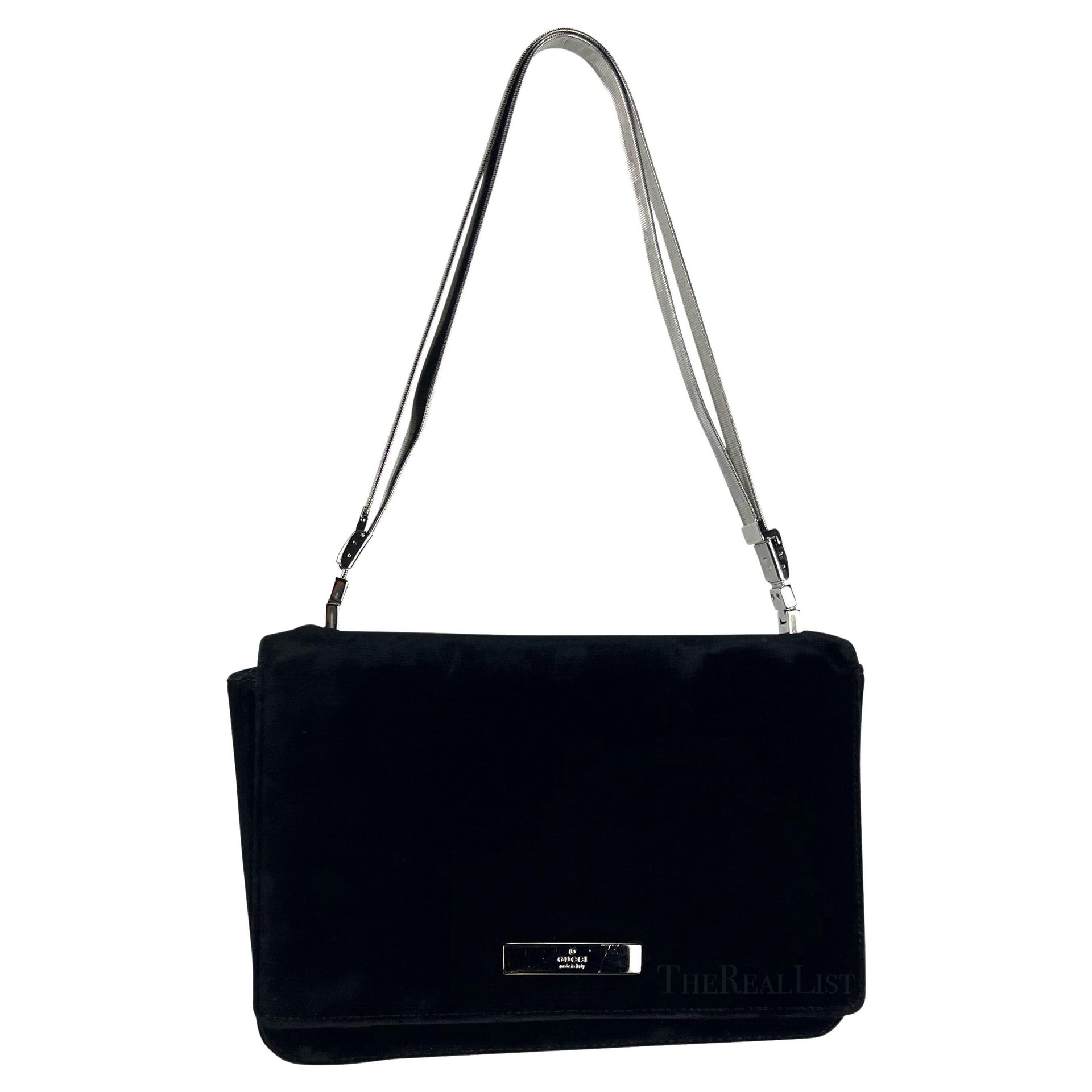 Late 1990s Gucci by Tom Ford Black Velvet Silver Chain Mini Shoulder Bag