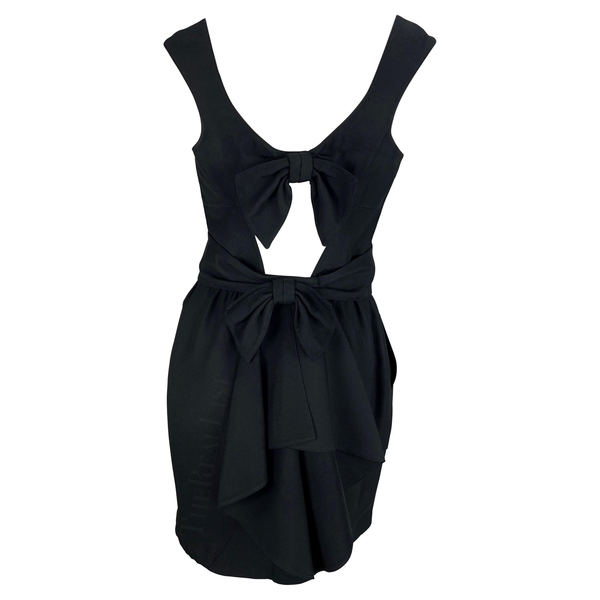 1990s Thierry Mugler Little Black Double Bow Cutout Belted Mini Dress