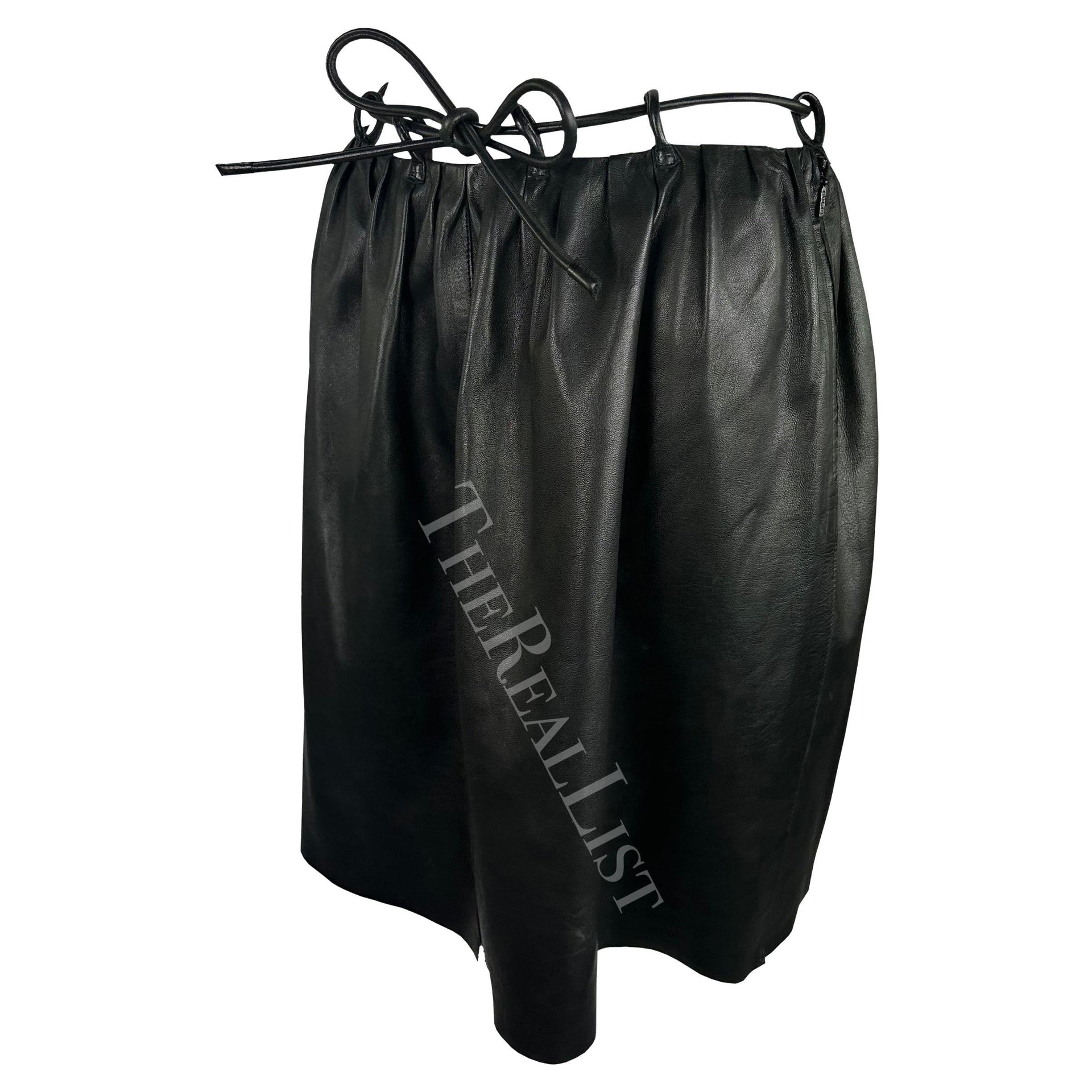 F/W 1999 Gucci by Tom Ford Runway Black Leather Cord Belted Skirt