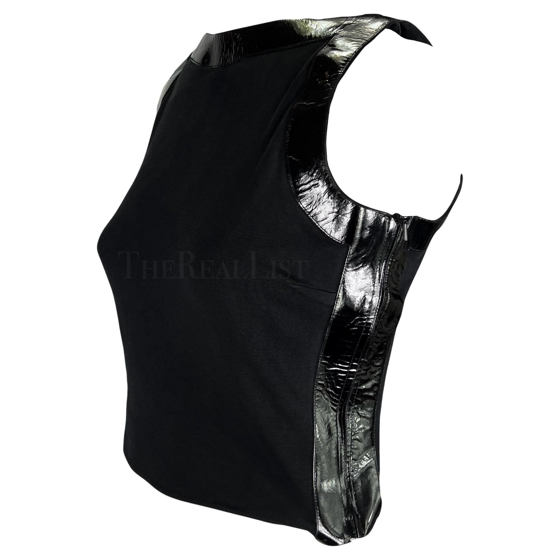 S/S 1999 Gucci by Tom Ford Black Patent Leather Accent Crop Top