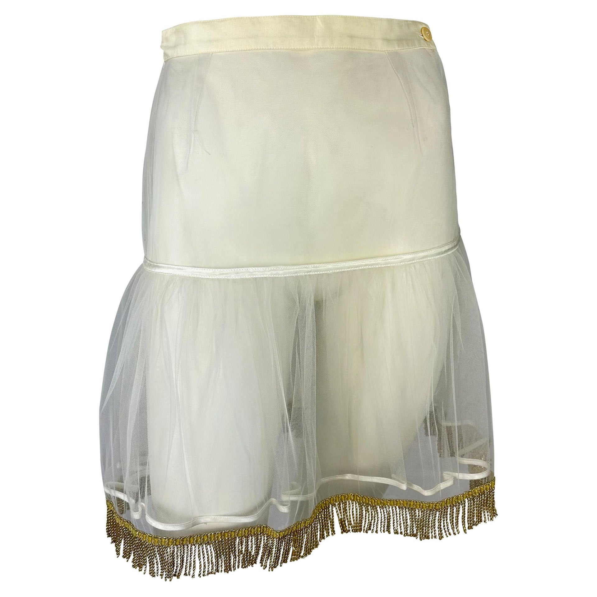 S/S 1992 Gianni Versace Couture Off-White Pleat Wrap Fringe Skirt Crinoline Set